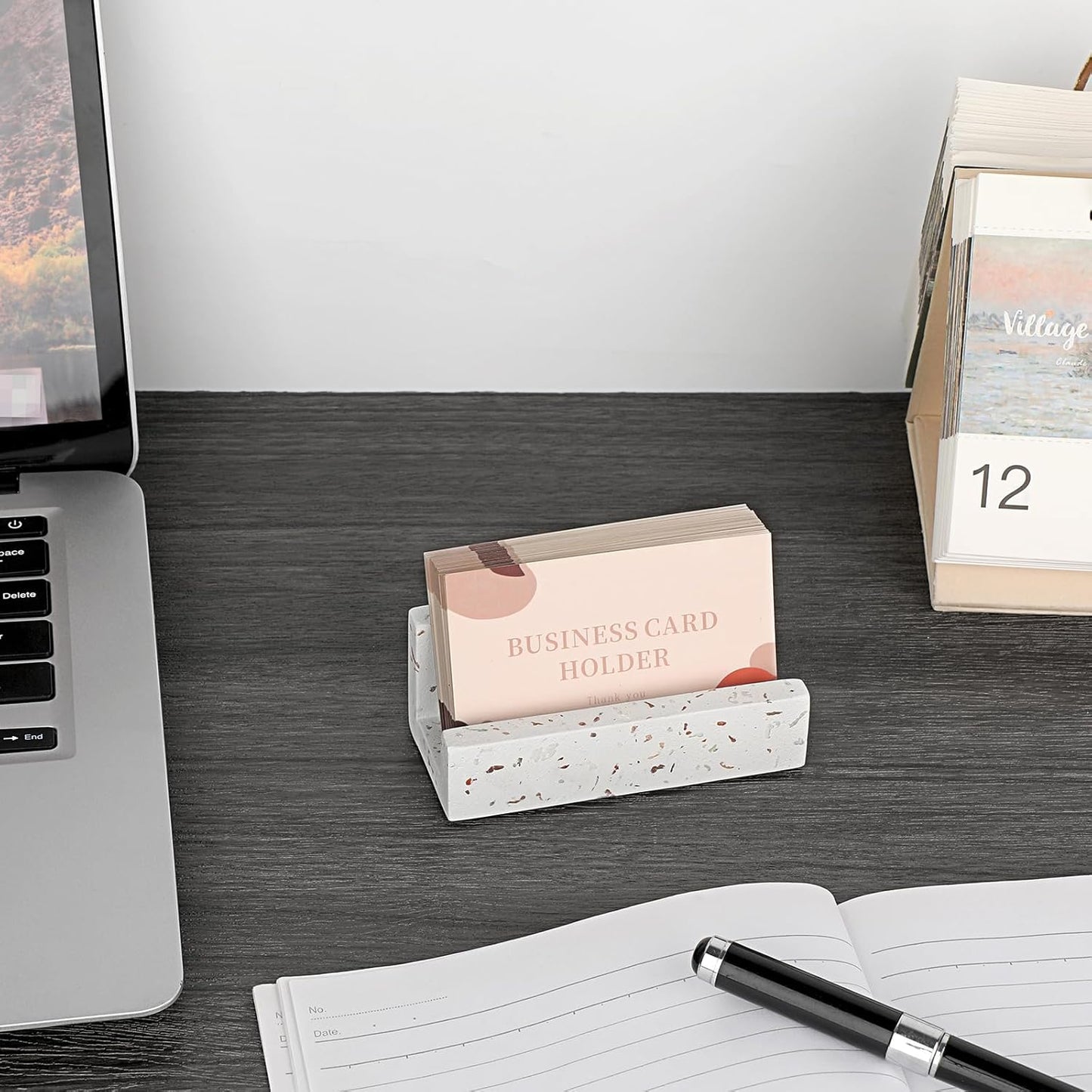 Hipiwe Business Card Holder for Desk Terrazzo Business Card Display Stand Desktop Cards Display Stand for Women Men Concrete Business Card Stand Organizer for Office