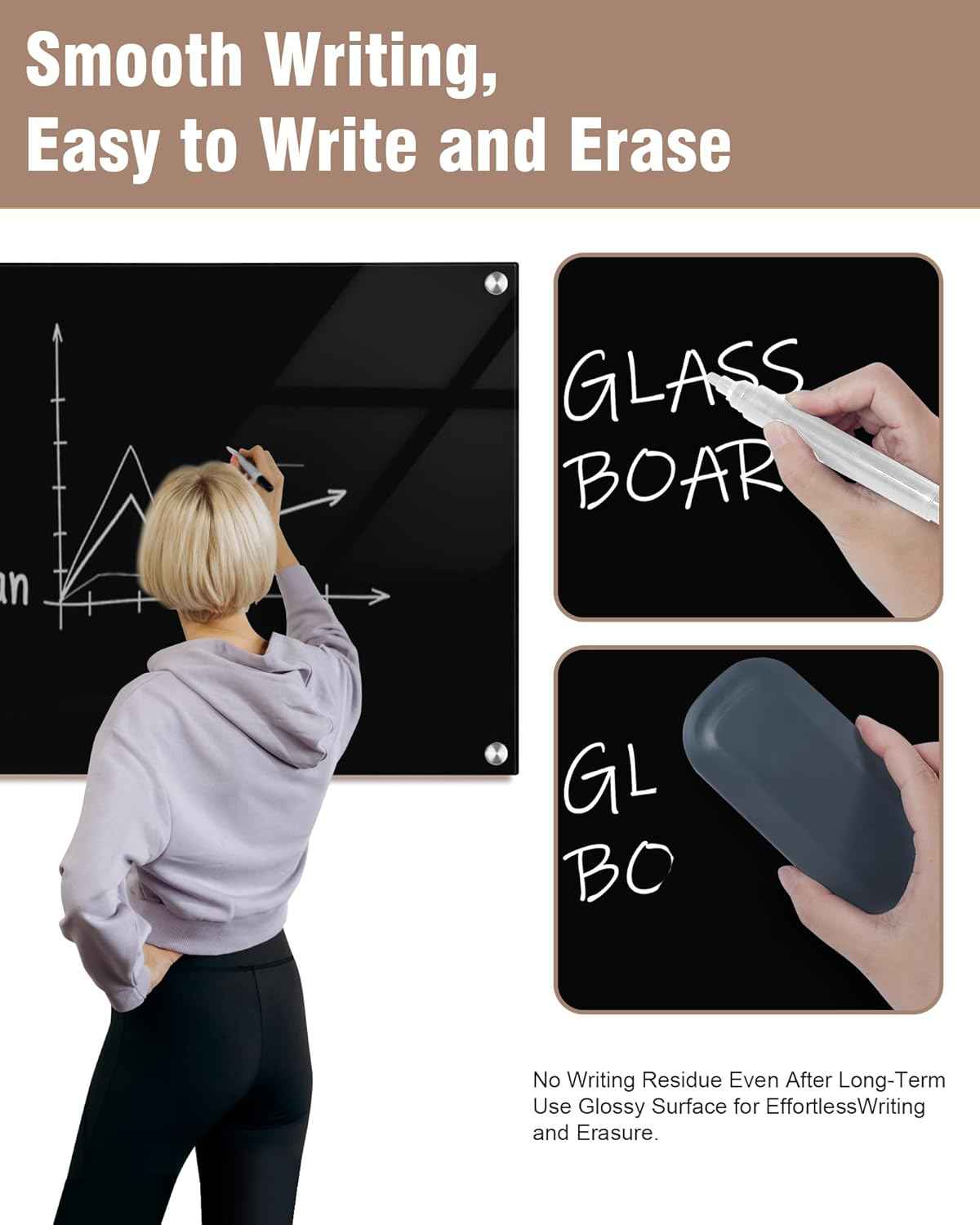Mifuro Magnetic Glass Whiteboard，60"x48" Wall Mounted Frameless Dry Erase Board for Office, Home & School Black