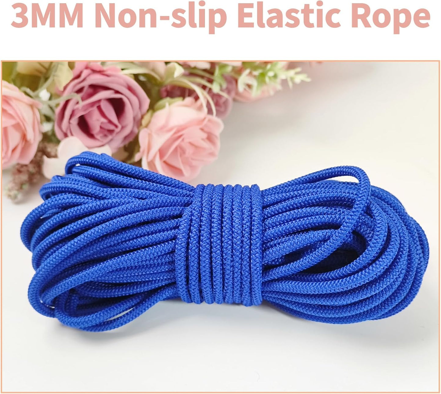 1/8 inch Non-Slip Elastic Band -3mm 15 Yards Soft Elastic Cord Stretch String Braided Thread for Sports Gear, DIY Crafts, Hair Bands,Shoelaces, Sewing & Camping Tie Down (Royal Blue)