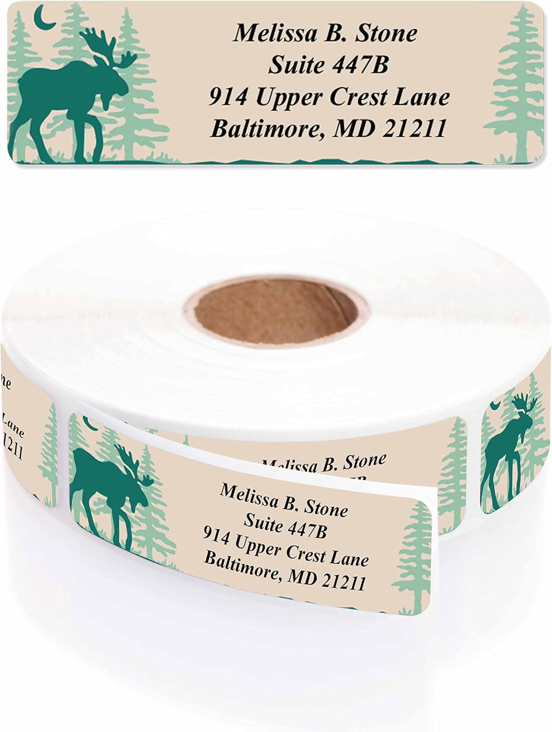 Brushed Moose Designer Rolled Address Labels with Elegant Plastic Dispenser - Lumora Desk