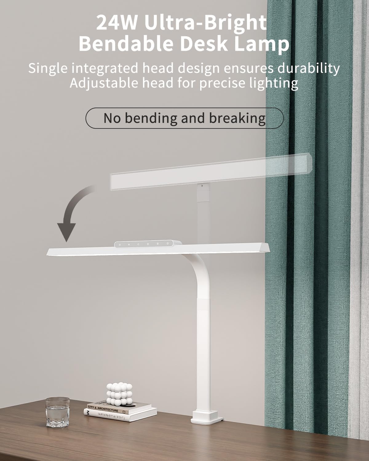 LED Desk Lamps for Home Office, 24W Bright Eye-Caring Desk Light with Clamp, Stepless Dimming Adjustable Flexible Gooseneck Clip on Office Lamp with Adapter for Reading, Study, Workbench,White - Lumora Desk