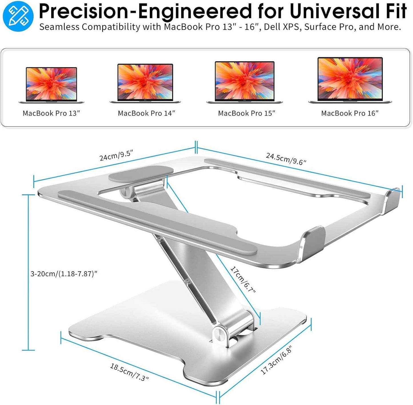 LRLKFX Laptop Stand Portable Foldable Aluminum Laptop Riser Height Adjustable Ergonomic Holder for Desk Compatible with MacBook Air Pro, Dell, HP, Lenovo & More 10-15.6" - Silver