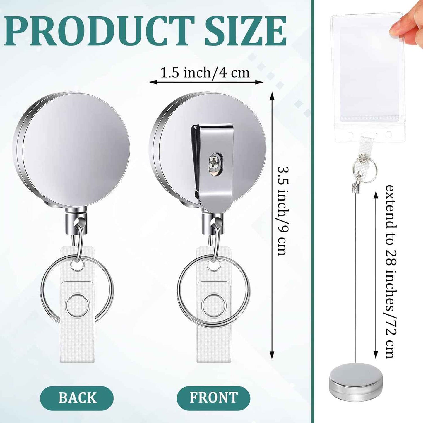 Leelosp 20 Pack Heavy Duty Retractable Badge Holder Reel Metal ID Badge Holder with Belt Clip Keyring Retractable Clip Bulk Card for Work Employee Doctor Nurse Gifts (Glossy Silver)