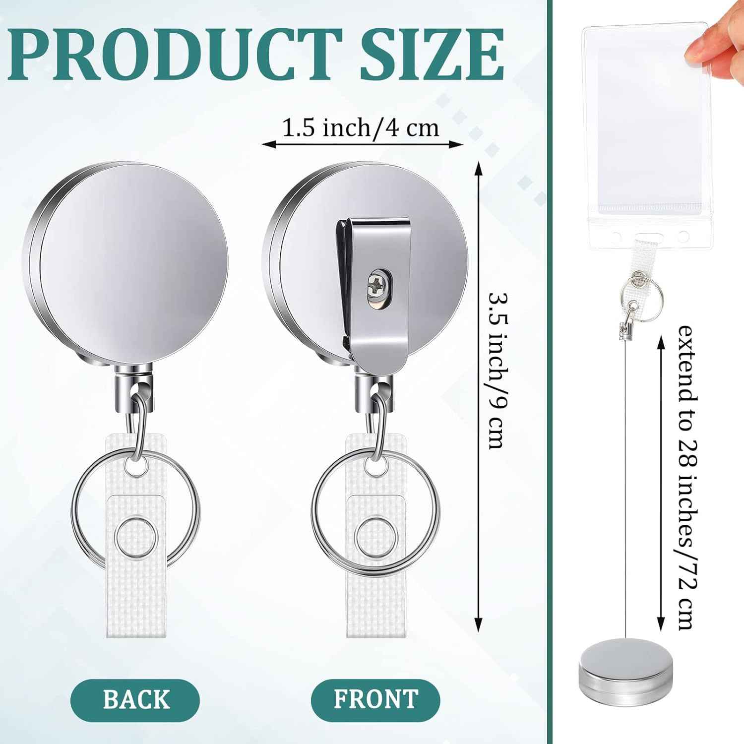 Leelosp 20 Pack Heavy Duty Retractable Badge Holder Reel Metal ID Badge Holder with Belt Clip Keyring Retractable Clip Bulk Card for Work Employee Doctor Nurse Gifts (Glossy Silver)