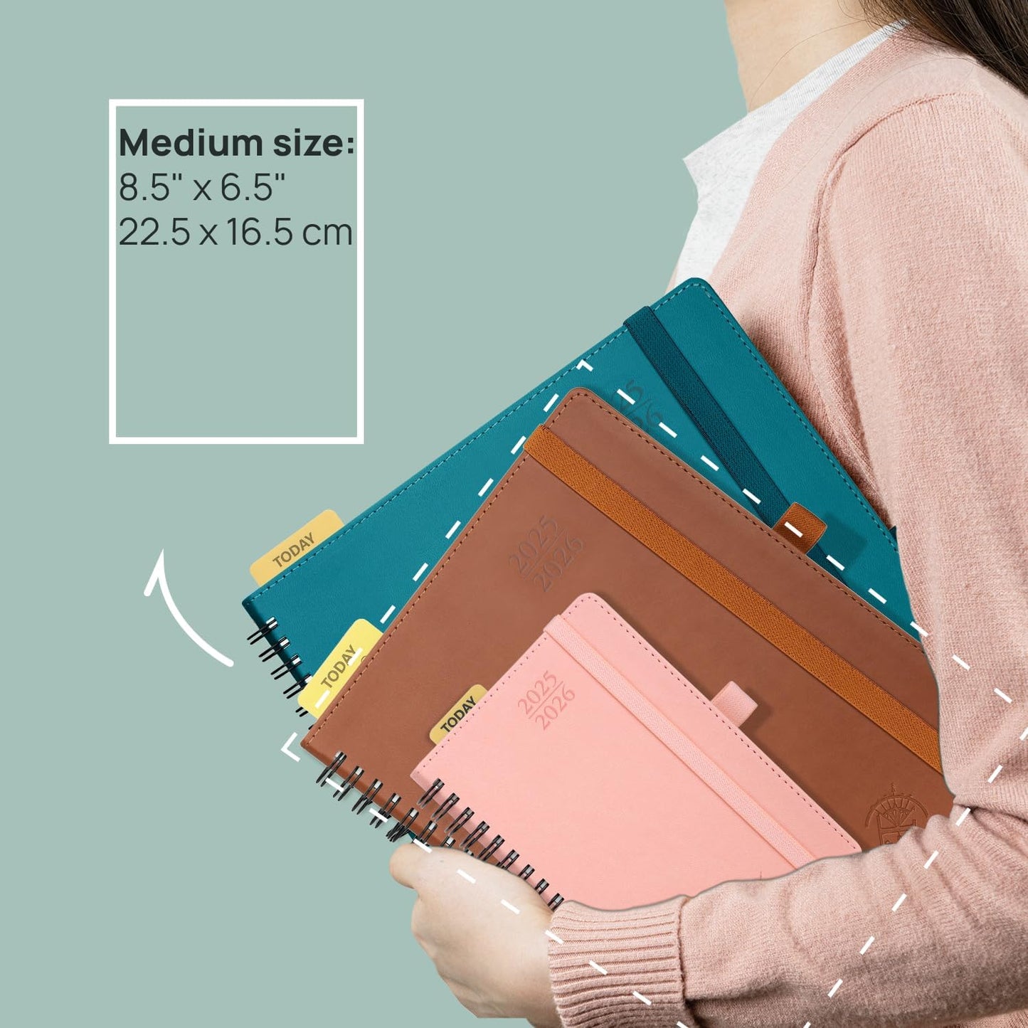 POPRUN Planner 2025-2026 (Medium - 6.5'' x 8.5'') Academic Weekly Calendar (July 2025 - June 2026) with Hourly Time Slots, Monthly Tabs, 100GSM Thick Papers, Spiral Leather Cover - Grey