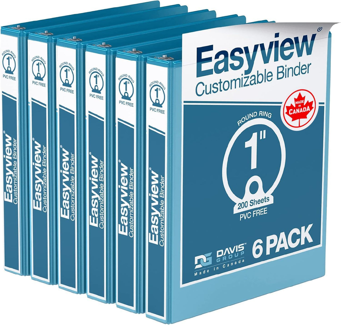 Easyview Premium 3-Ring Binders with Clear-View Covers and Round Rings, Binders for School or Office, 1 Inch, Pack of 6, Turquoise