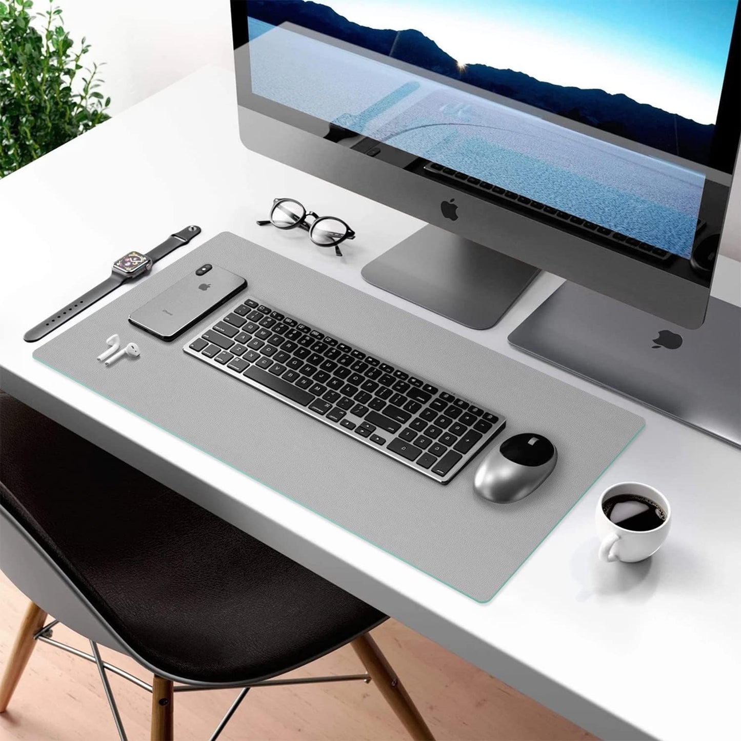 Aothia Double-Sided PU Leather Desk Pad - Non-Slip Large Mouse Pad & Desk Mat for Office, Home - Waterproof, Easy to Clean, Durable Dual-Sided Surface (31.5" x 15.7", Grey)