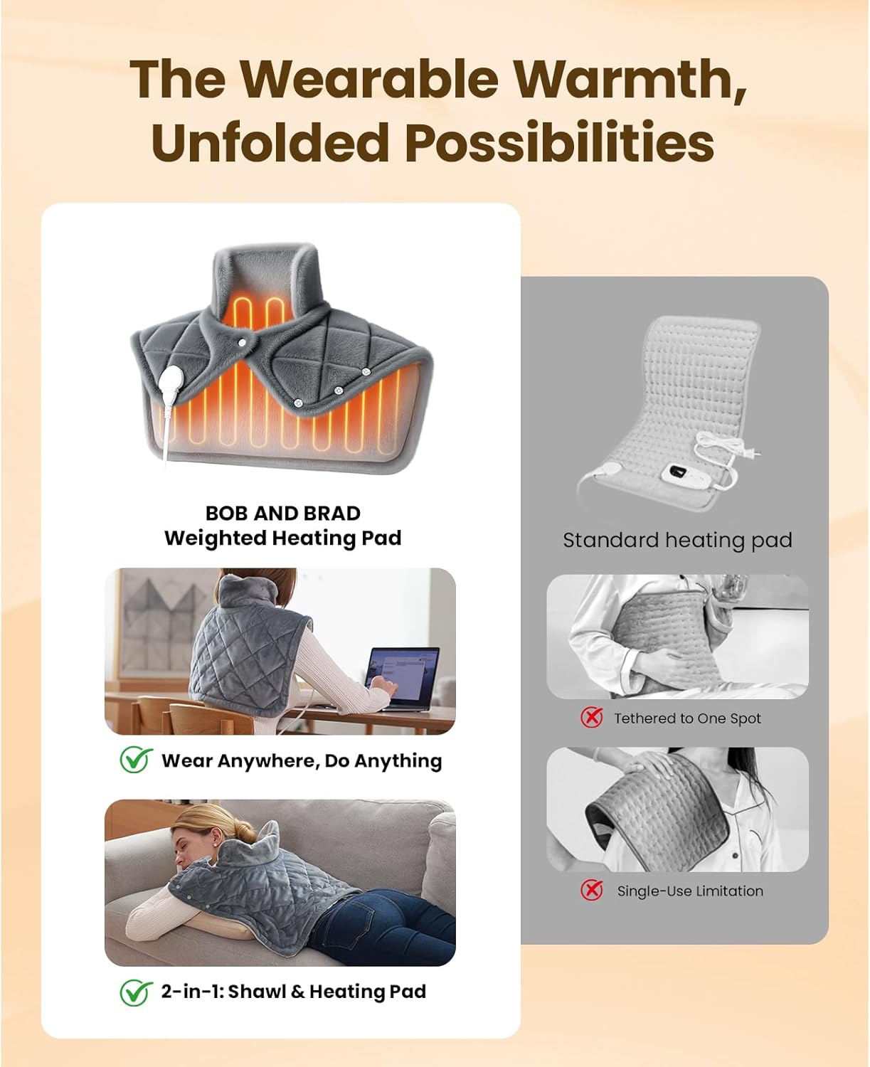 BOB AND BRAD Weighted Heating Pad for Neck Shoulders and Back Pain Relief, FSA Eligible/HSA Eligible, 2.2lb Electric Heating Pad, ETL Certified, Birthday Christmas Gifts for Women Men Mom Dad, 20"x22"