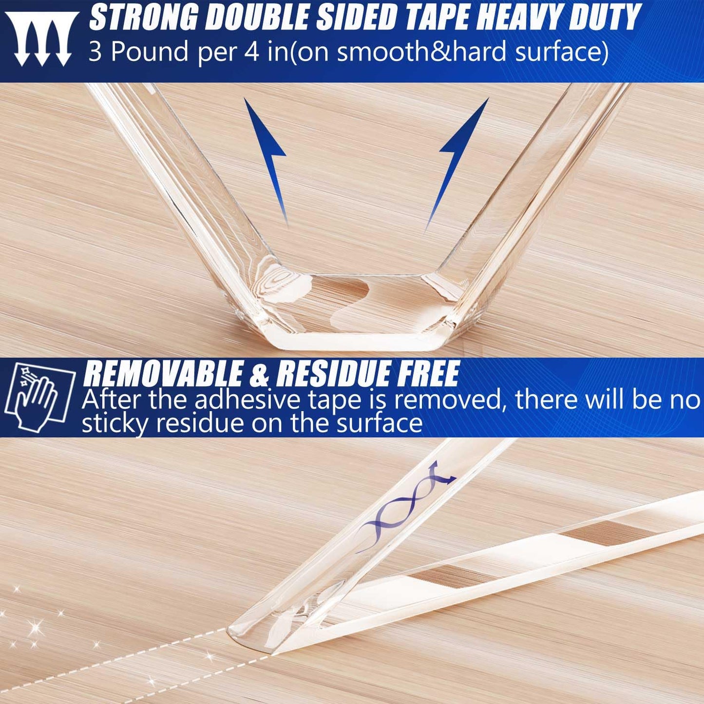 10 Rolls-9.85 FT Double Sided Mounting Tape Heavy Duty Removable,Clear Thick Nano Tape Adhesive Reusable,Wall Poster Picture Hanging Strips Putty, Sticky Tack Gel Glue for Hangers,Photo