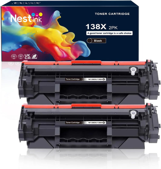138X Black Toner Cartridge High Yield W1380X Compatible Replacement for HP 138X 138A W1380X W1380A Toner for HP Pro 3001dw 3001fdw MFP 3101fdw Series Printer Ink (2-Pack, with Chip)