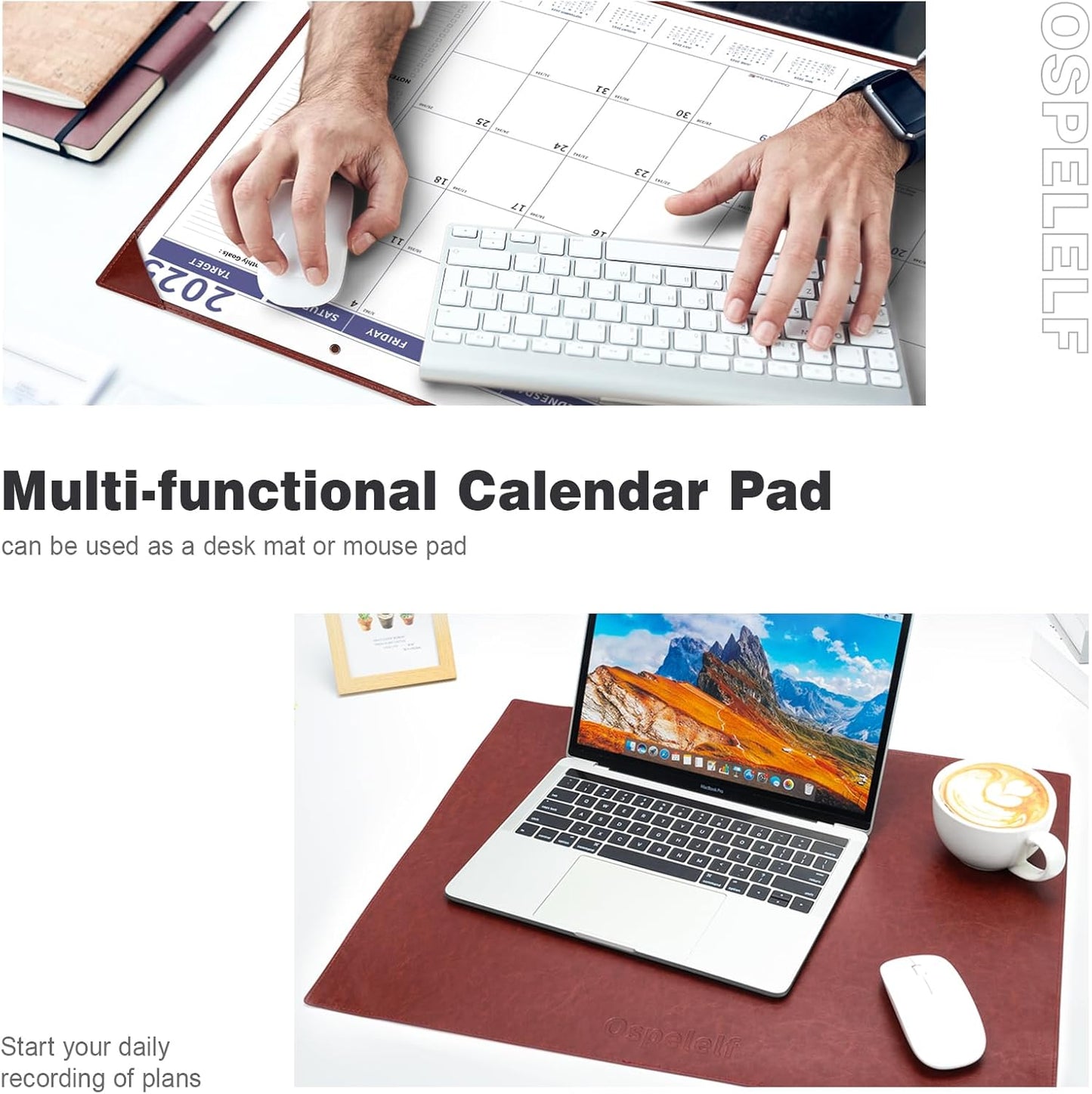 Ospelelf Desk Calendar 2025-2026 Large Wall Calendar with Plastic Cover 22"x17" Planner Pad Runs from January 2025 to June 2026 Brown