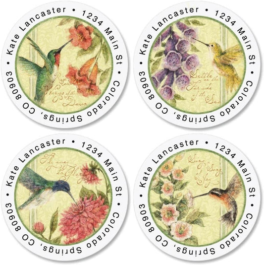 Colorful Images Hummingbirds Return Address Mailing Labels, Personalize with Name & Addresses, Set of 144 Self Adhesive, Easy Peel Flat Label Sheets, 1-½" Across, 4 Designs - Lumora Desk