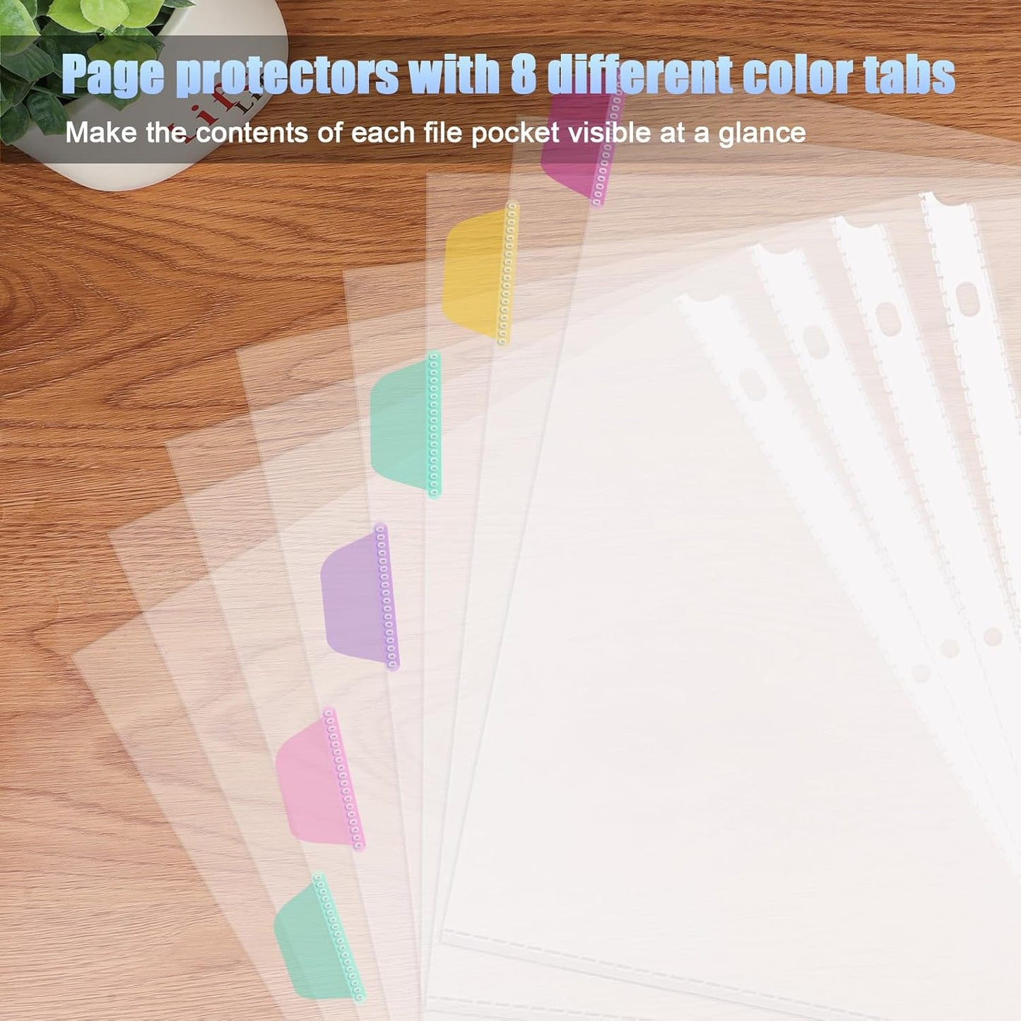 HABGP16PCS/2 Set 3 Ring Clear Binder Dividers with Tabs, 8.5 x 11 8 Tabs Binder Dividers with Pockets, Clear Page Protectors Index Dividers for 3 Ring Binder, Heavy Duty Plastic Sheet Protectors