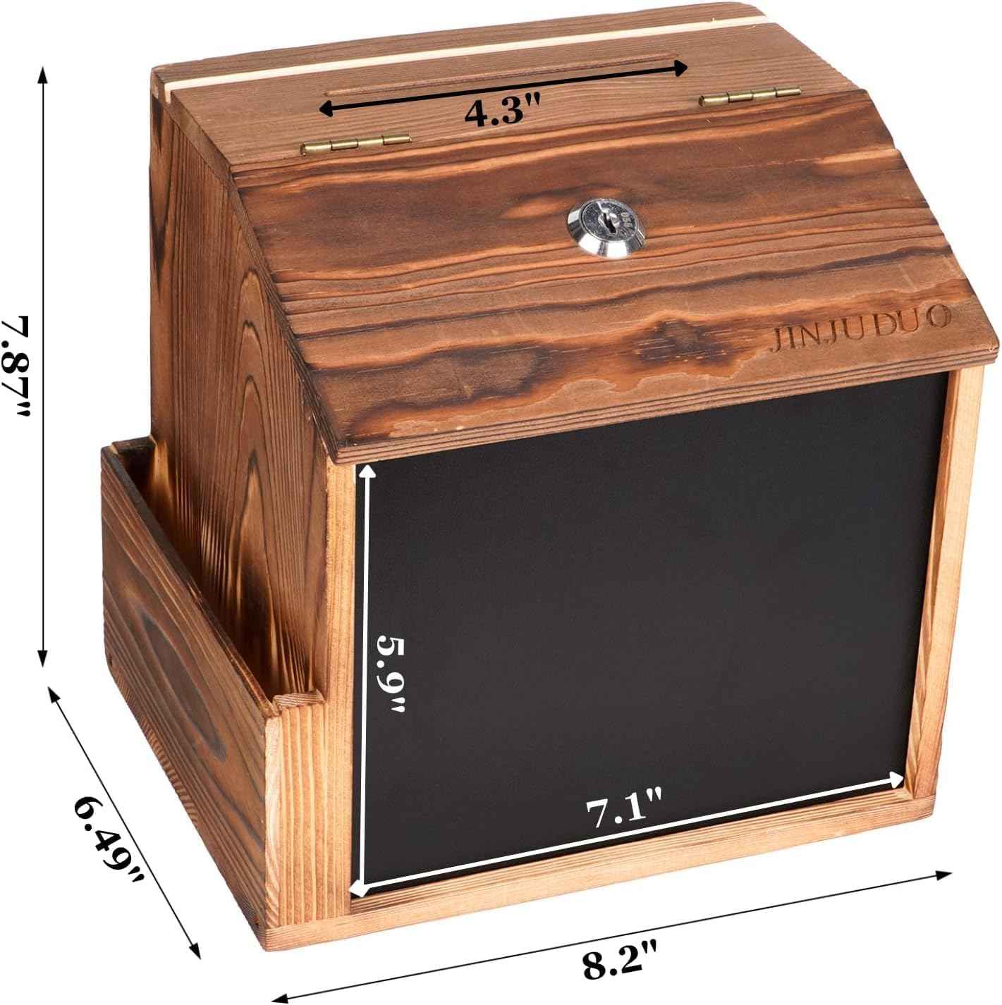 Wood Suggestion Box with Lock & Keys, Locking Donation Box with Removable Chalkboard & Acrylic Sign Holder - Wall Mounted Prayer/Comment Boxes for Church, Office, Wedding