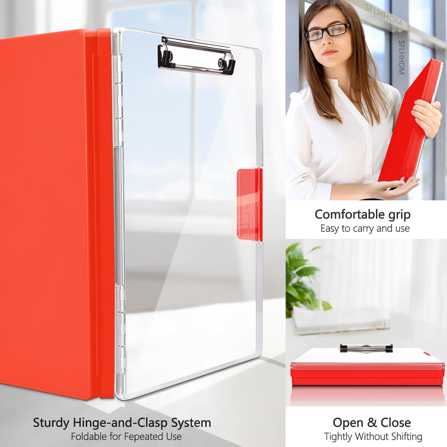 Clipboard with Storage,Heavy Duty Clip Boards 8.5x11 with 2 Storage Case,Clear Visible Top Panel Storage Clipboards,Side Opening Clip Boards,Nursing Clipboard Folder Case for Office Supplies-Red