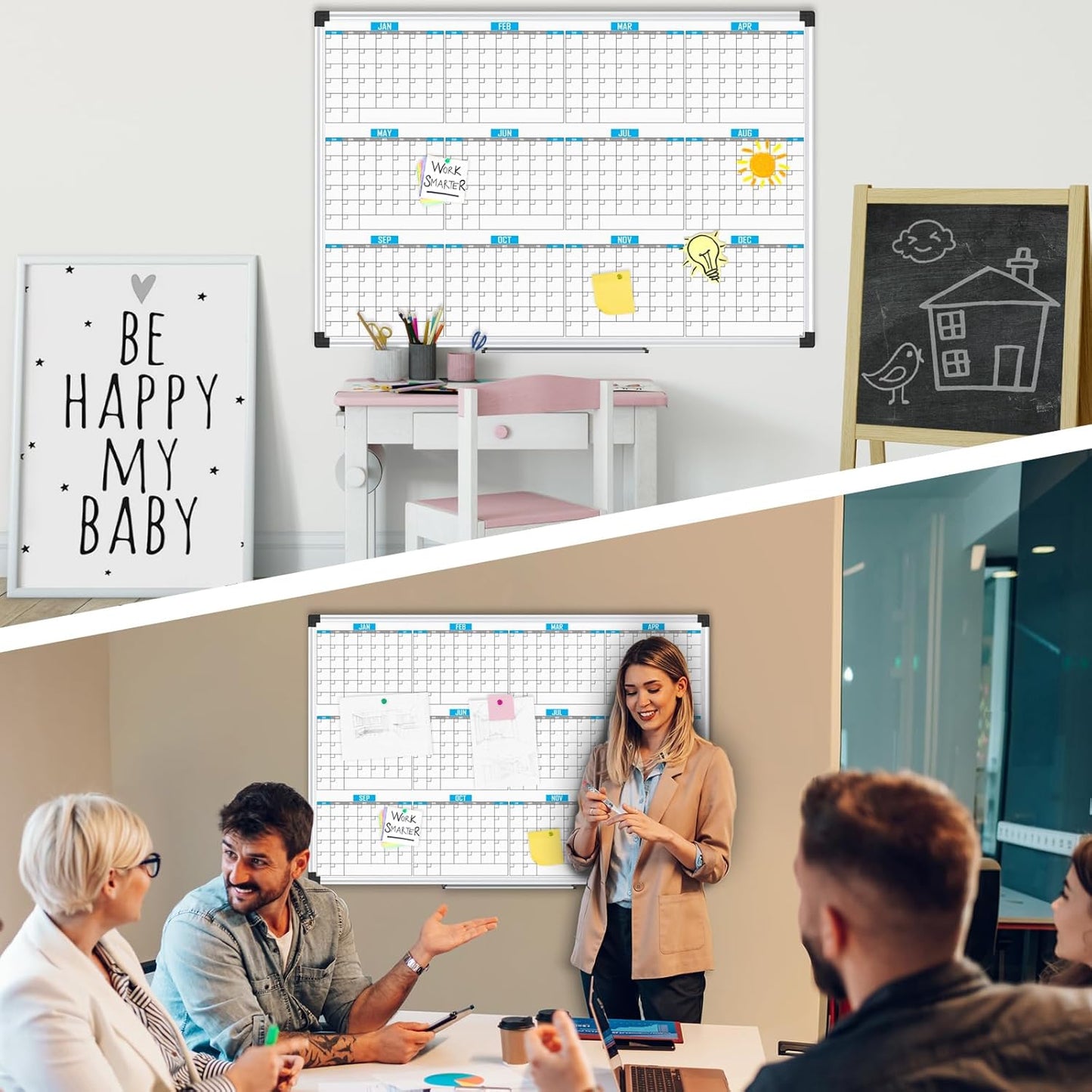 XBoard Magnetic Calendar Whiteboard 48" x 36", 12 Months Calendar Dry Erase Board, Silver Aluminium Framed White Board Planner for Home School Office Organization - Lumora Desk