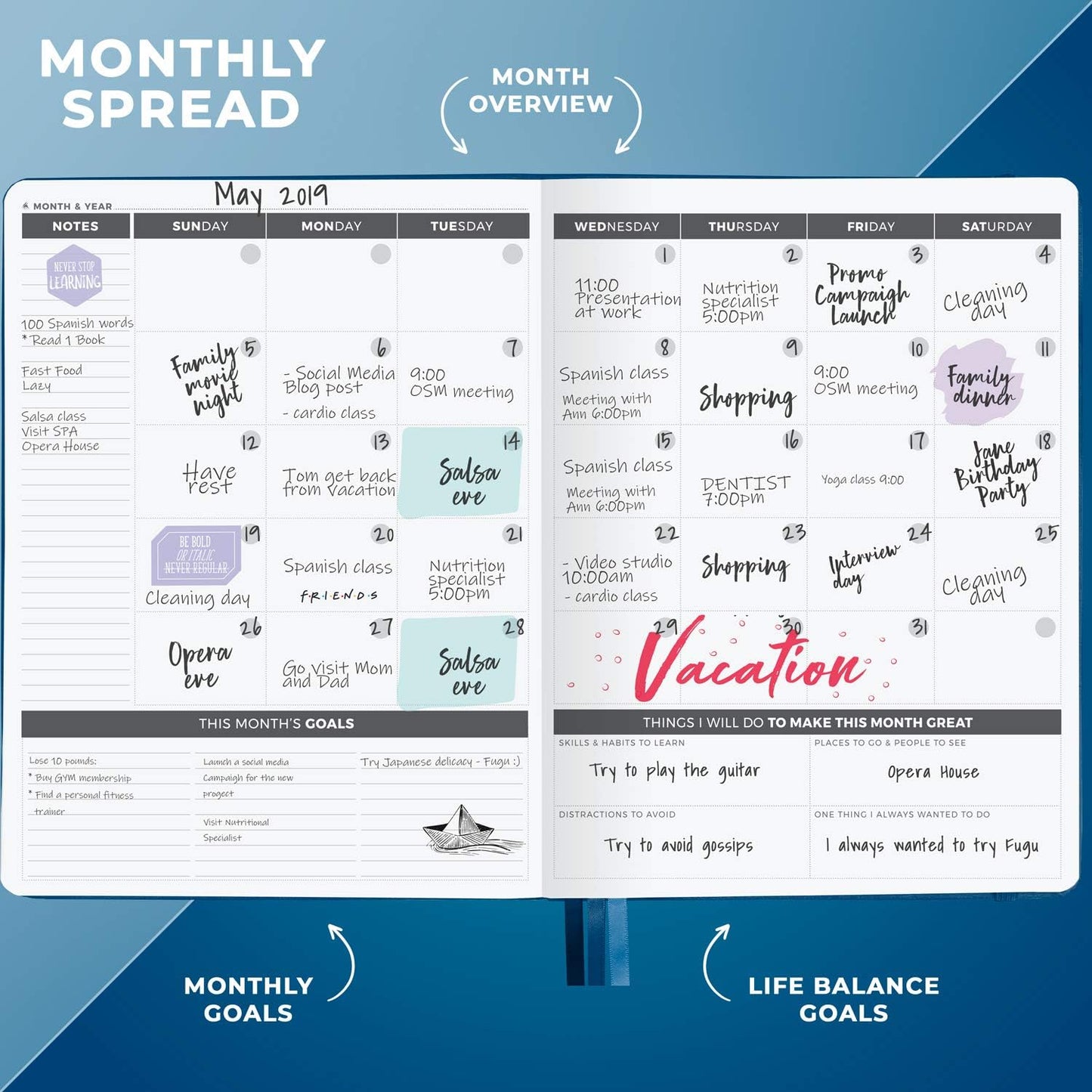 Clever Fox Planner Daily PRO - 8.5 x 11" A4 Size Daily Life Planner and Gratitude Journal to Increase Productivity, Time Management and Hit Your Goals - Undated - Lasts 3 Months (Mystic Blue)