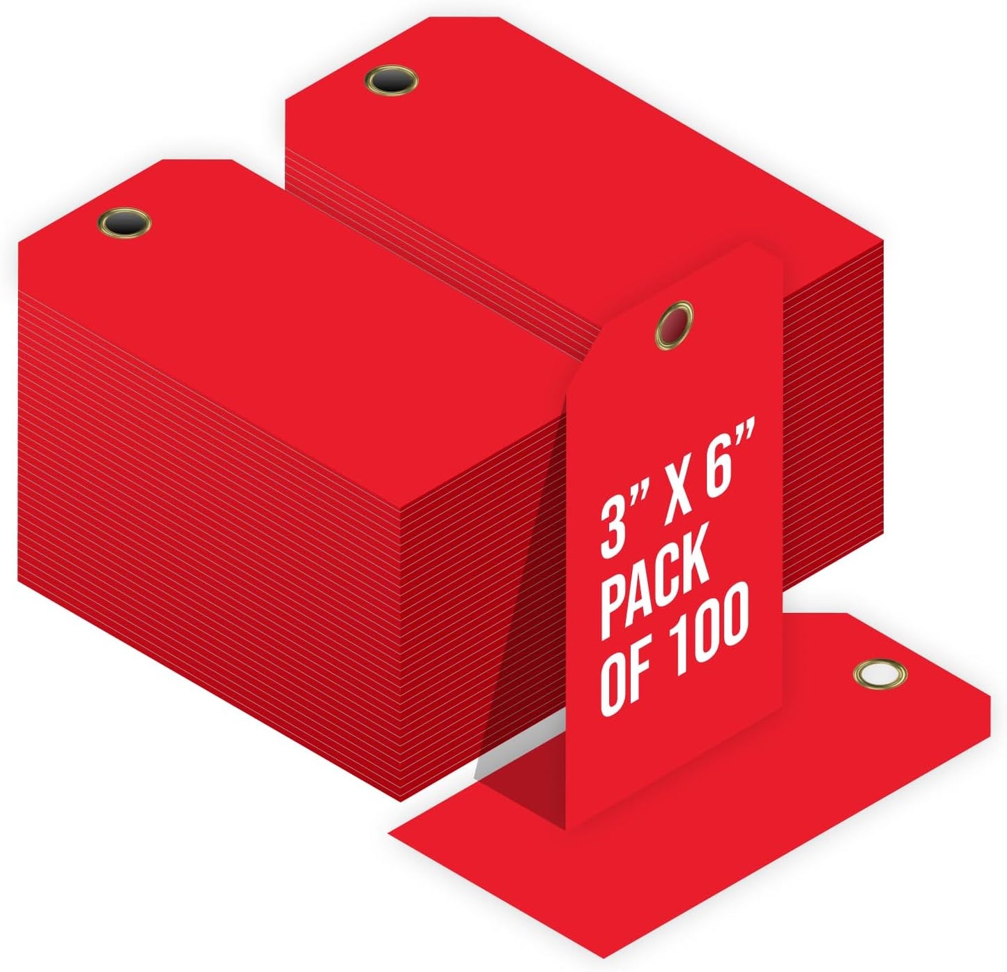 Tags 4 Less 15 Mil Waterproof Plastic Tags, Pack of 100 – 3” x 6” Heavy Duty Plastic Tags for Labeling, Outdoor Tagging, Equipment Labeling, Luggage, Valves & More (Red)