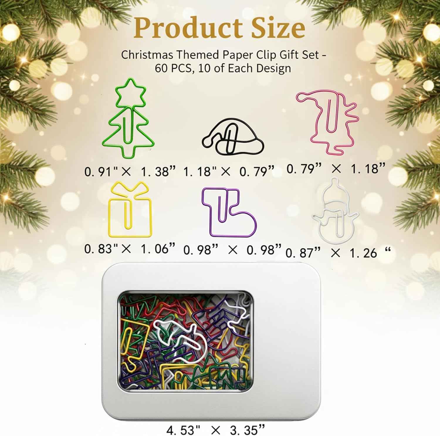 60pcs Cute Christmas Paper Clips, Fun Paperclips, Christmas Office Supplies, Office School Christmas Gifts