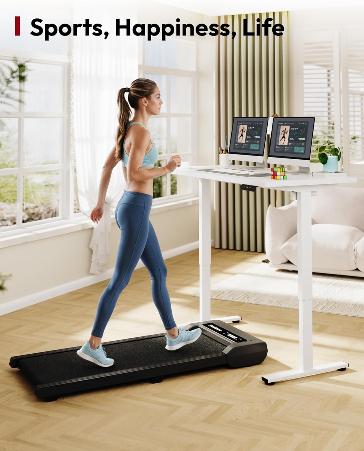 SANODESK Electric Standing Desk 40 x 24 Inches Whole-Piece Desktop Height Adjustable Stand Up Desk w/6-Button Controller Ergonomic Computer Desk for Home Office, White Frame + White Tabletop