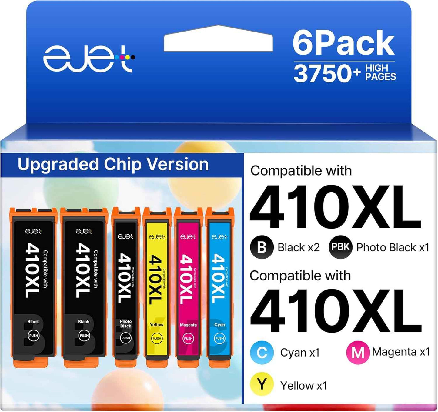 410 Ink Cartridges 6-Pack Remanufactured for Epson 410 Ink Cartridges for Epson 410xl Ink Work with Expression XP-7100 XP-830 XP-640 XP-530 XP-630 (2 Black, Cyan, Magenta, Yellow, Photo Black)