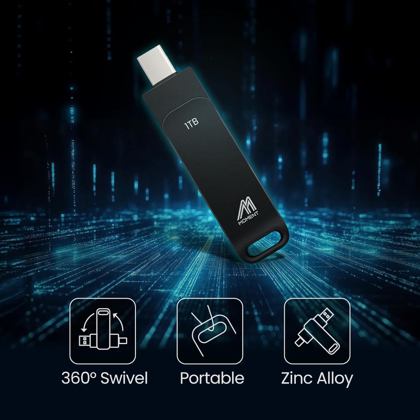 MMOMENT MU P50 1TB External SSD – USB-C & USB-A Portable Solid State Drive, USB 3.2 5Gbps, 560MB/s Read, 500MB/s Write, 110MB/s Sustained Write – Compatible with iPhone PS5 Steam Deck Android Mac