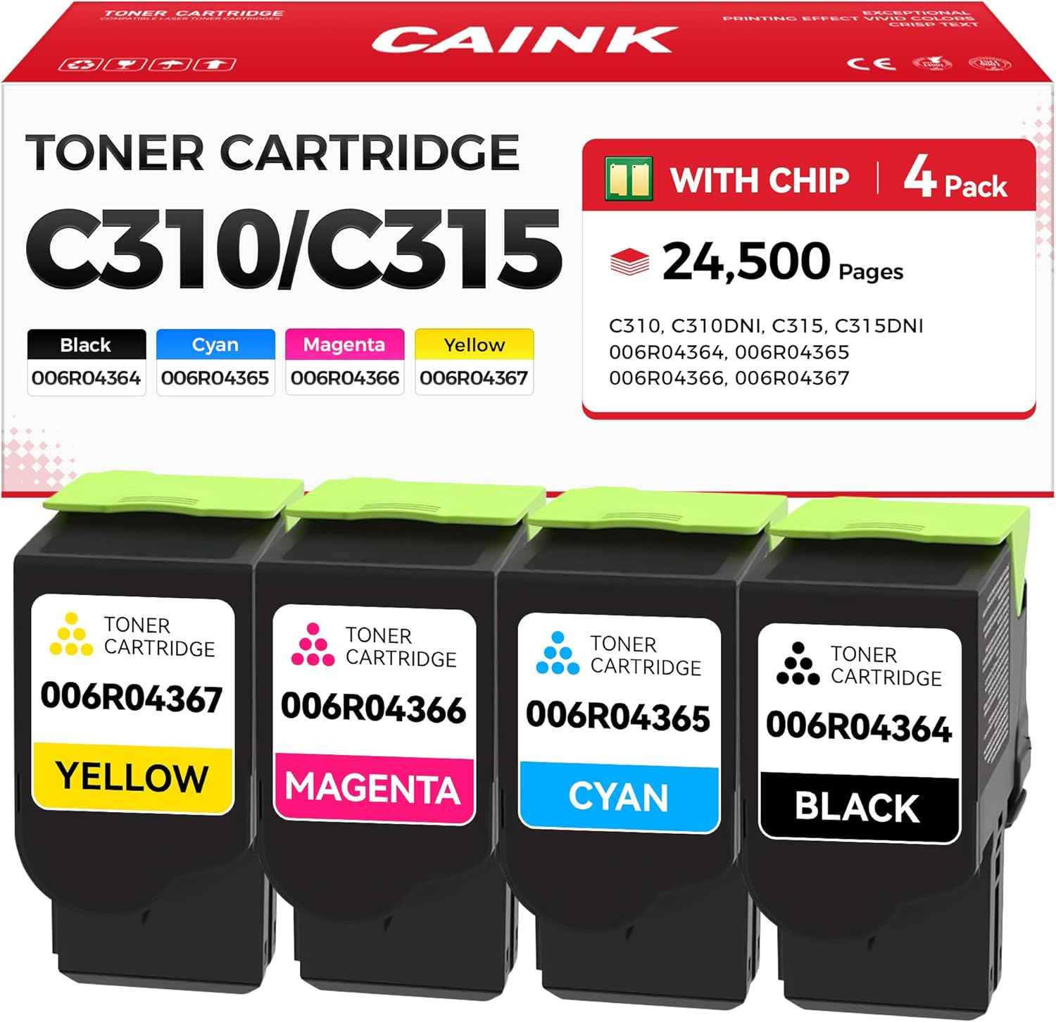 C310 C315 Toner Cartridges Set 4-Pack Replacement for Xerox 006R04364 006R04365 006R04366 006R04367 Compatible for Xerox C310 C315 C310DNI Versalink C315DNI Color Printer Ink Black Cyan Yellow Magenta