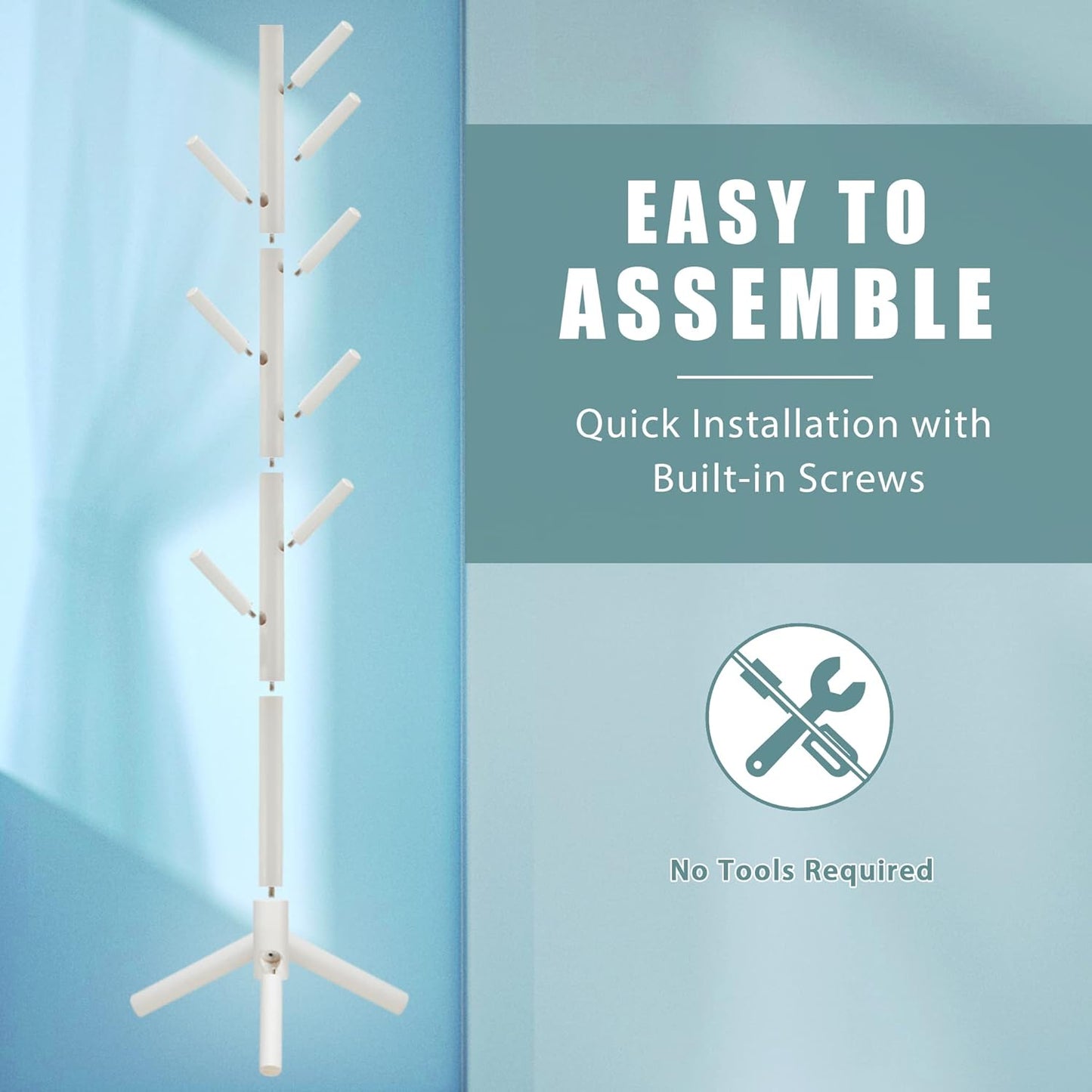 Haddockway Wooden Coat Rack Stand with 8 Hooks New Zealand Pine 3 Adjustable Coat Standing Tree Easy Assembly for Coats, Hats, Scarves and Handbags for Entryway, Hallway, Bedroom, Office,2 PCS - Lumora Desk