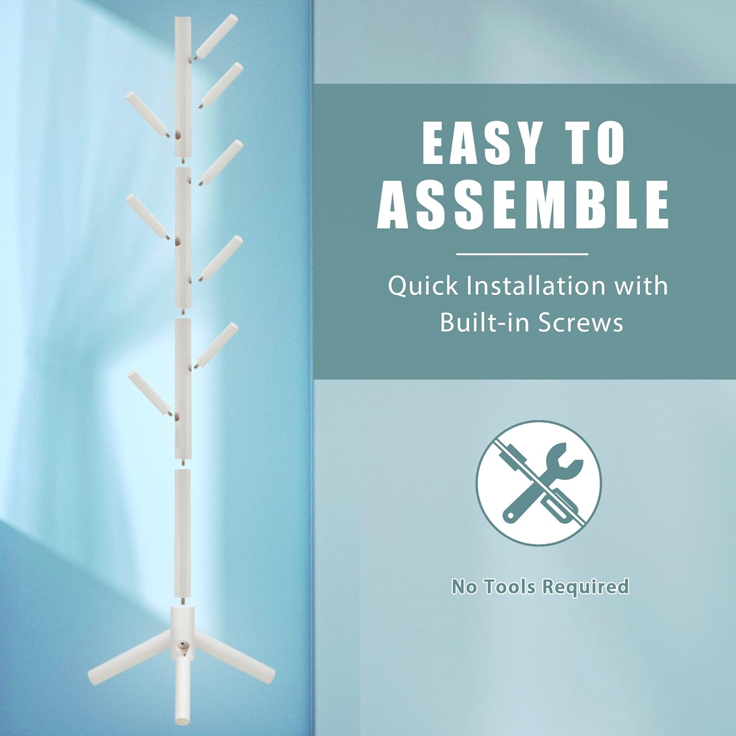 Haddockway Wooden Coat Rack Stand with 8 Hooks New Zealand Pine 3 Adjustable Coat Standing Tree Easy Assembly for Coats, Hats, Scarves and Handbags for Entryway, Hallway, Bedroom, Office,2 PCS - Lumora Desk