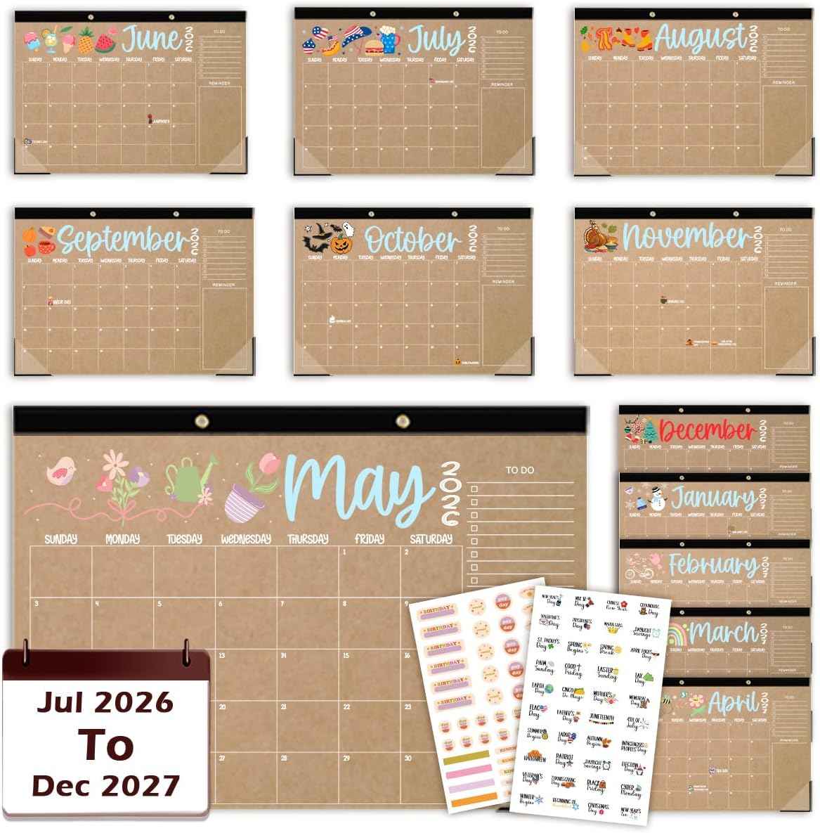 Large Doodle Teacher Desk Calendar 2026-2027 Teacher planner 18-Month 2026-2027 Holiday Monthly Desk Desktop Classroom Calendar 2026 Jan 2026-Jun 2027 with Holiday Planner Stickers