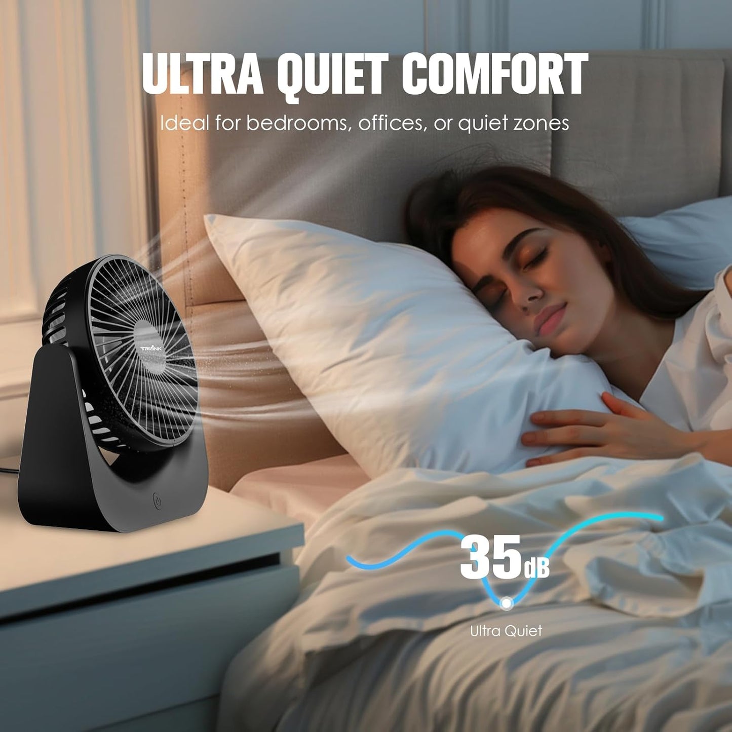 TRILINK Small USB Desk Fan – 5-Speed Mini Table Fan with Adjustable Tilt, Ultra Quiet, USB Powered, Portable Cooling Fan for Home, Desktop, Bedroom, Bed, Office, Travel, and Camping (Black)