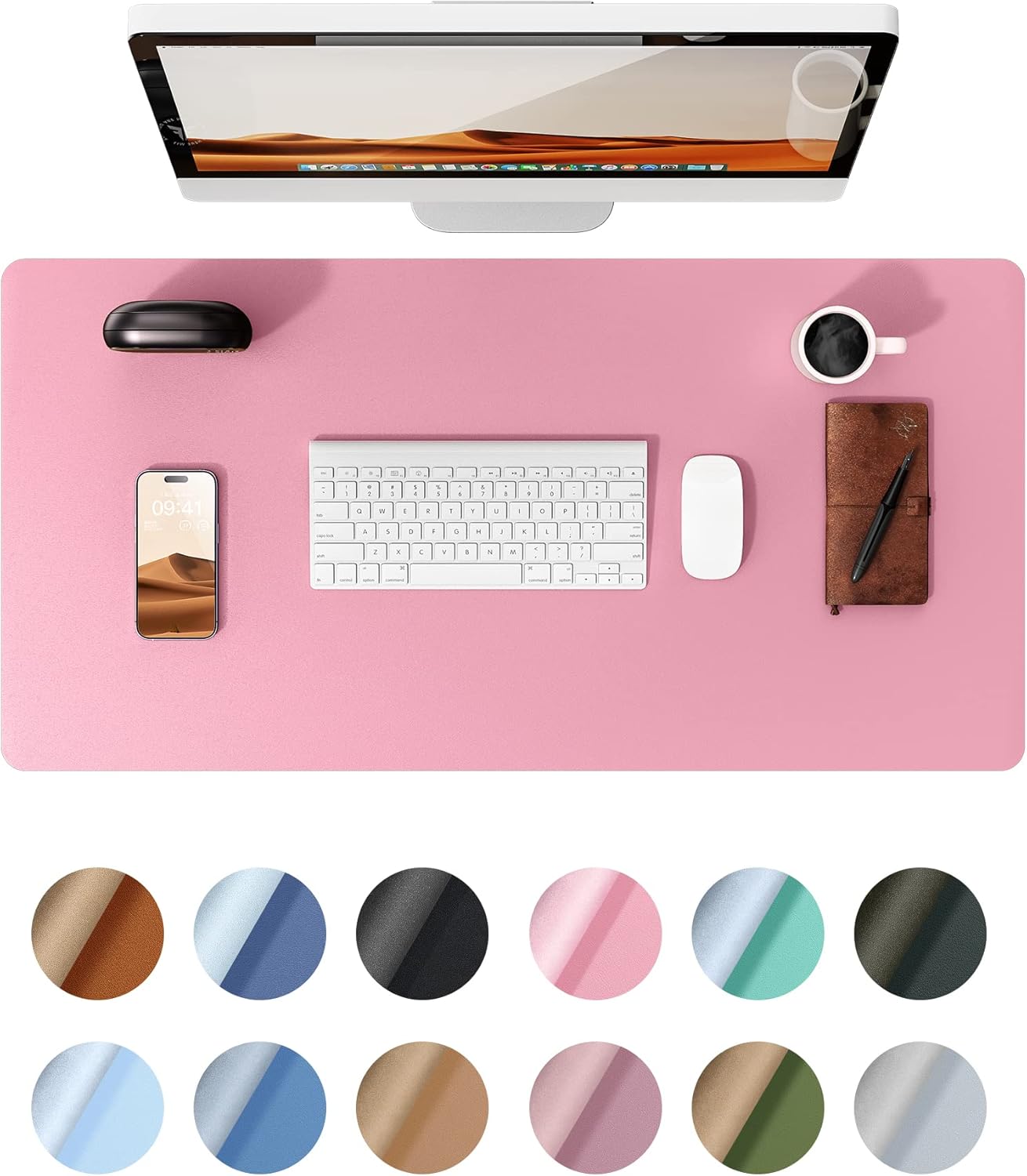 YSAGi Leather Desk Pad Protector, Large Mouse Pad, Non-Slip PU Leather Desk Blotter, Laptop Desk Pad/Mat, Waterproof Writing Pad for Office and Home (23.6" x 13.8", Pink)