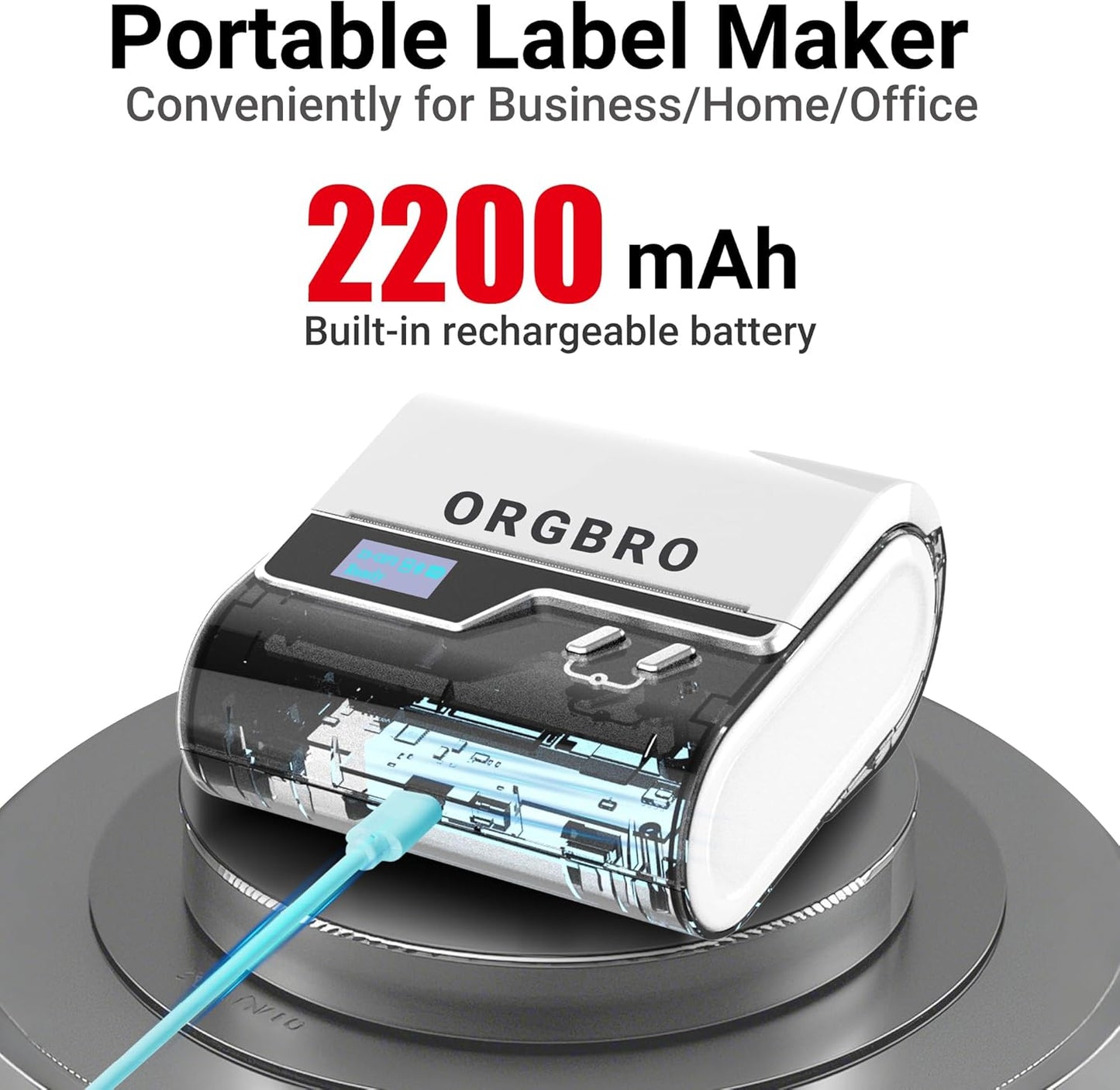 ORGBRO Z3 Label Maker Machine with Tape, 2-3 Inch Bluetooth Thermal Label Printer, Portable Sticker Printer for Small Business Office Home Organization Barcode Address, Compatible with Phones & PC