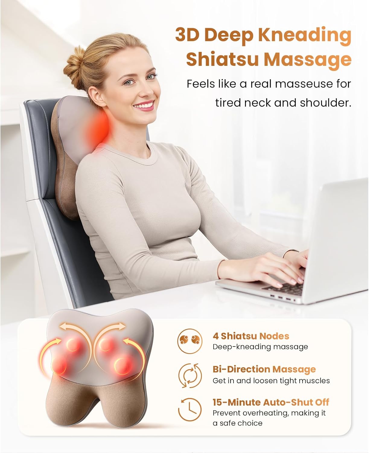 BOB AND BRAD Back Massager with Heat FSA Eligible, EZBack Corded Back Massager for Pain Relief Deep Tissue, Shiatsu Back Shoulder and Neck Massage Pillow, Soothing Full-Body Relief for Women Men