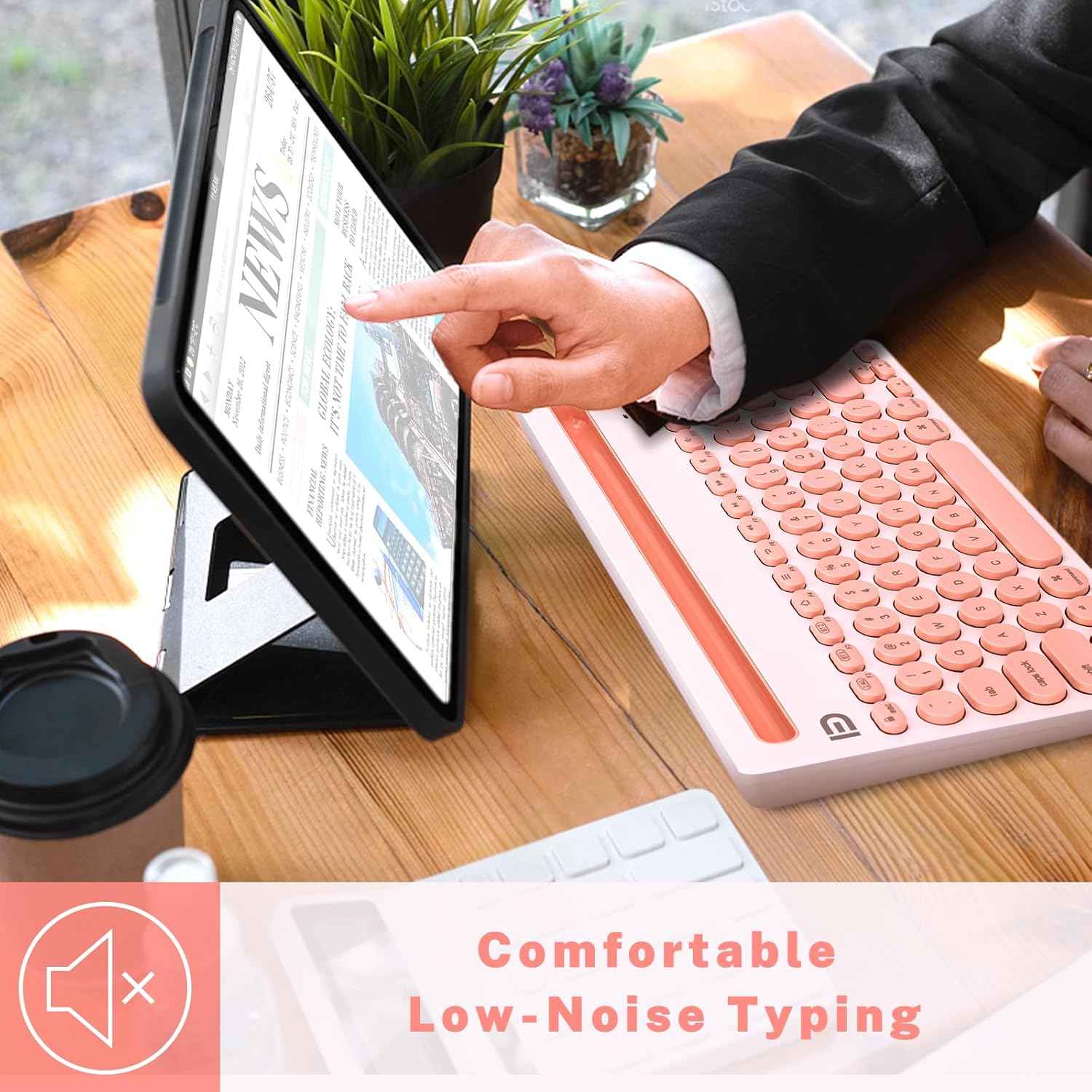 Dual Channel Multi-Device Universal Cute Wireless Bluetooth Keyboard Portable Slim with 20m Connection Distance for Tablet Smart Phone PC Windows Android iOS Mac (Pink)
