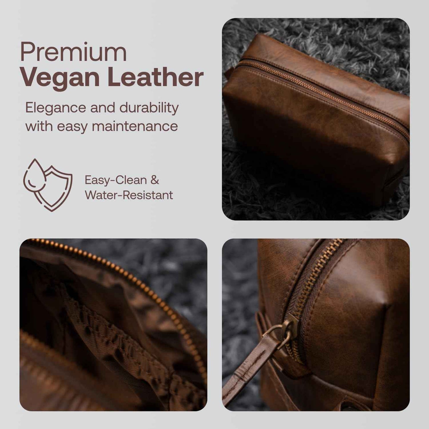 RUBAB MEN Premium Toiletry Kit Bag | Waterproof Vegan Leather Pouch for Men & Women | Cosmetics & Grooming Travel Organiser & Toiletries Bag | Tan Shade