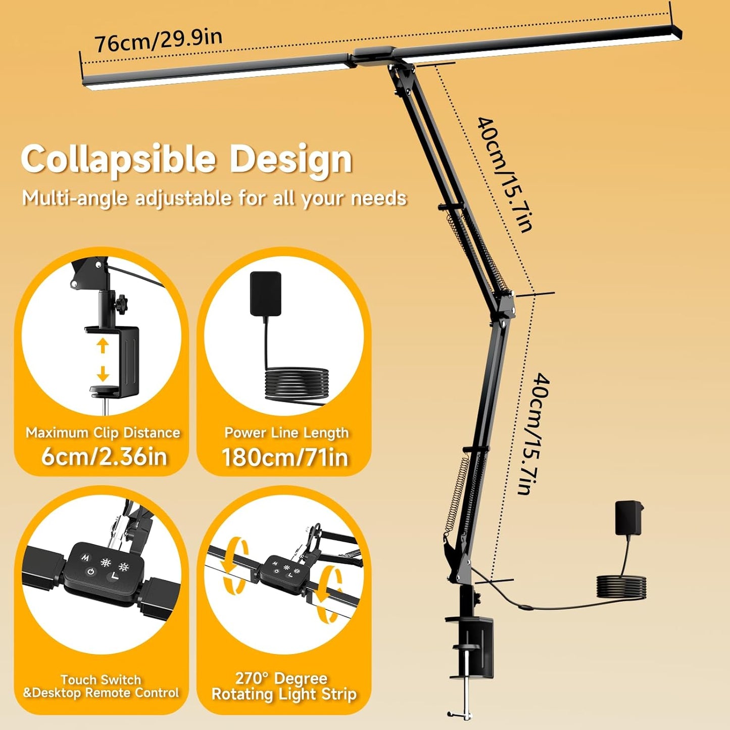 SKYLEO Led Desk Lamp for Home Office - 2400LM Ultra Bright Desk Light -Eye Caring Desk Lamp with Clamp - Adjustable Office Lamp with Remote Control- Easy Installation - 24W Black - Lumora Desk