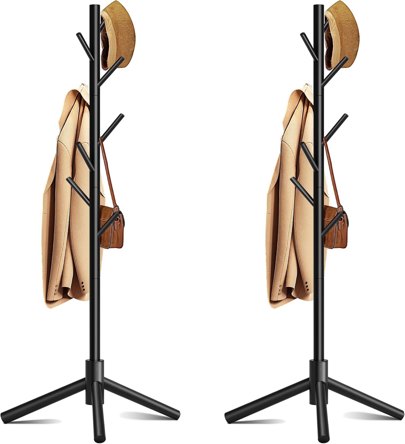 Wooden Coat Rack, Free Standing Coat Rack with 8 Hooks 3 Adjustable Heights for Clothes, Hats, Handbags, Coat Tree Easy Assembly for Entryway, Bedroom, Hallway, Office(2PCS) - Lumora Desk