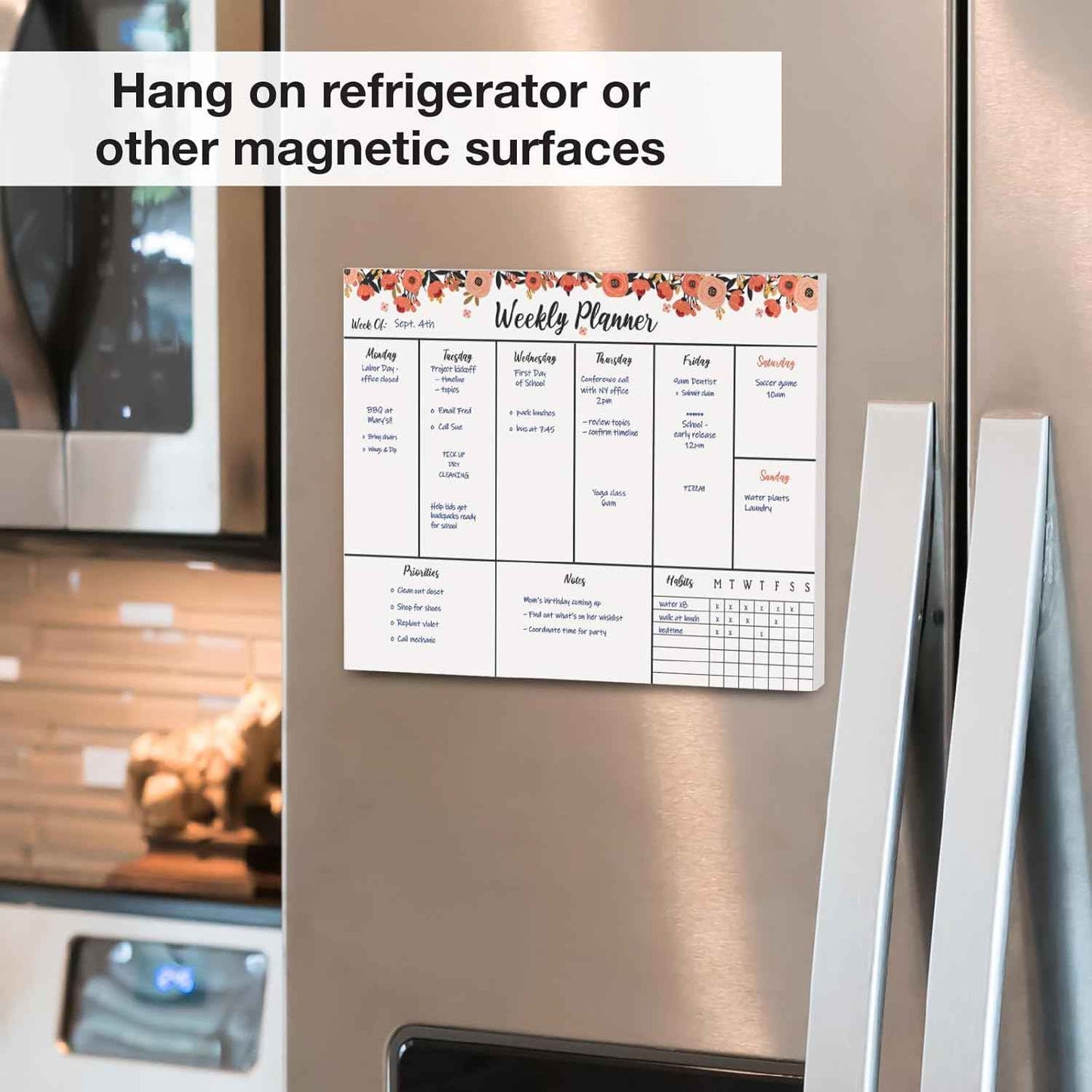 Global Printed Products 8.5" x 11" Horizontal To-Do List and Weekly Planning Pad, 60-Sheets, Peach & Pink Floral