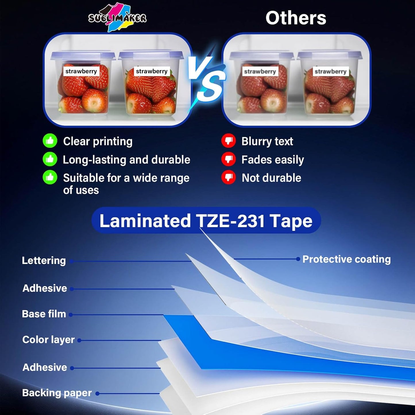 TZE-231 Label Maker Tape 12mm 0.47 Laminated Black on White 1/2" x 8m Replacement for Ptouch TZ TZE TZE231 Label Tape Cassette for PT-D220 PTD220 D220 PT-D210 PTD210 PT-H110 PT-D200 PT-D410 (7 Packs)