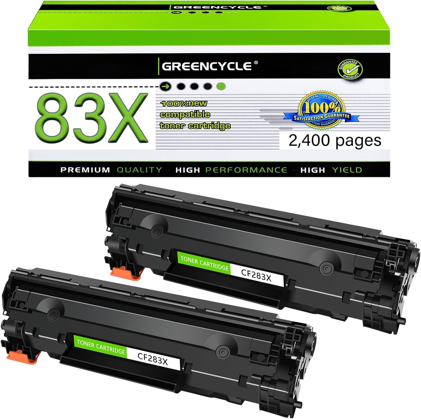 greencycle Compatible CF283X Toner Cartridge Replacement for HP 83X CF283X 83A CF283A to use with Laserjet Pro M201 M201dw M201n MFP M225 M225dn M225dw M225rdn Laser Printers (2-Black, 2400 Pages)