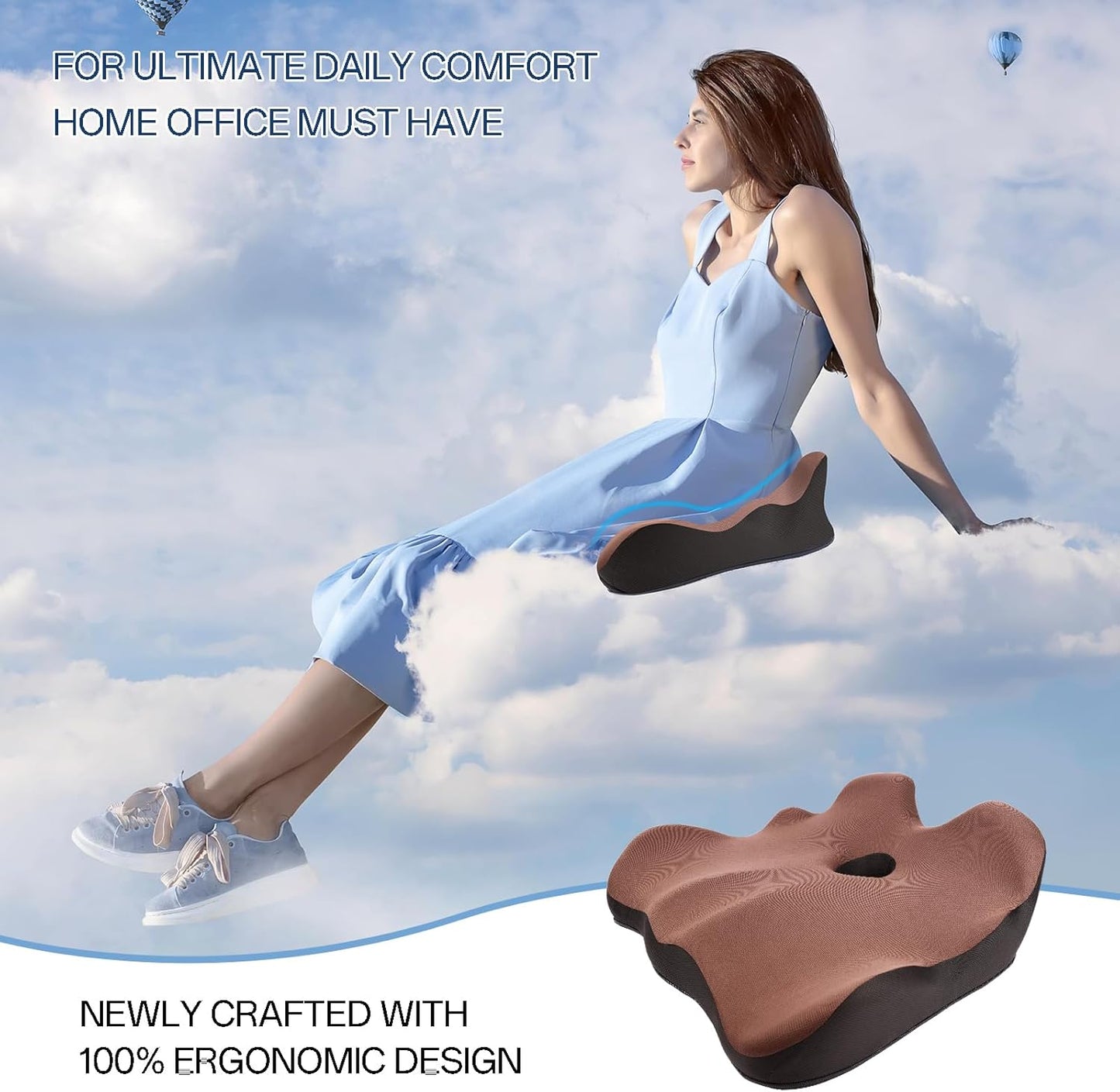 Seat Cushion, X-Large Memory Foam Office Chair Cushion, for Pressure Relief Sciatica & Pain Relief for Long Sitting Hours on Office/Home Chair, Car (Brown)