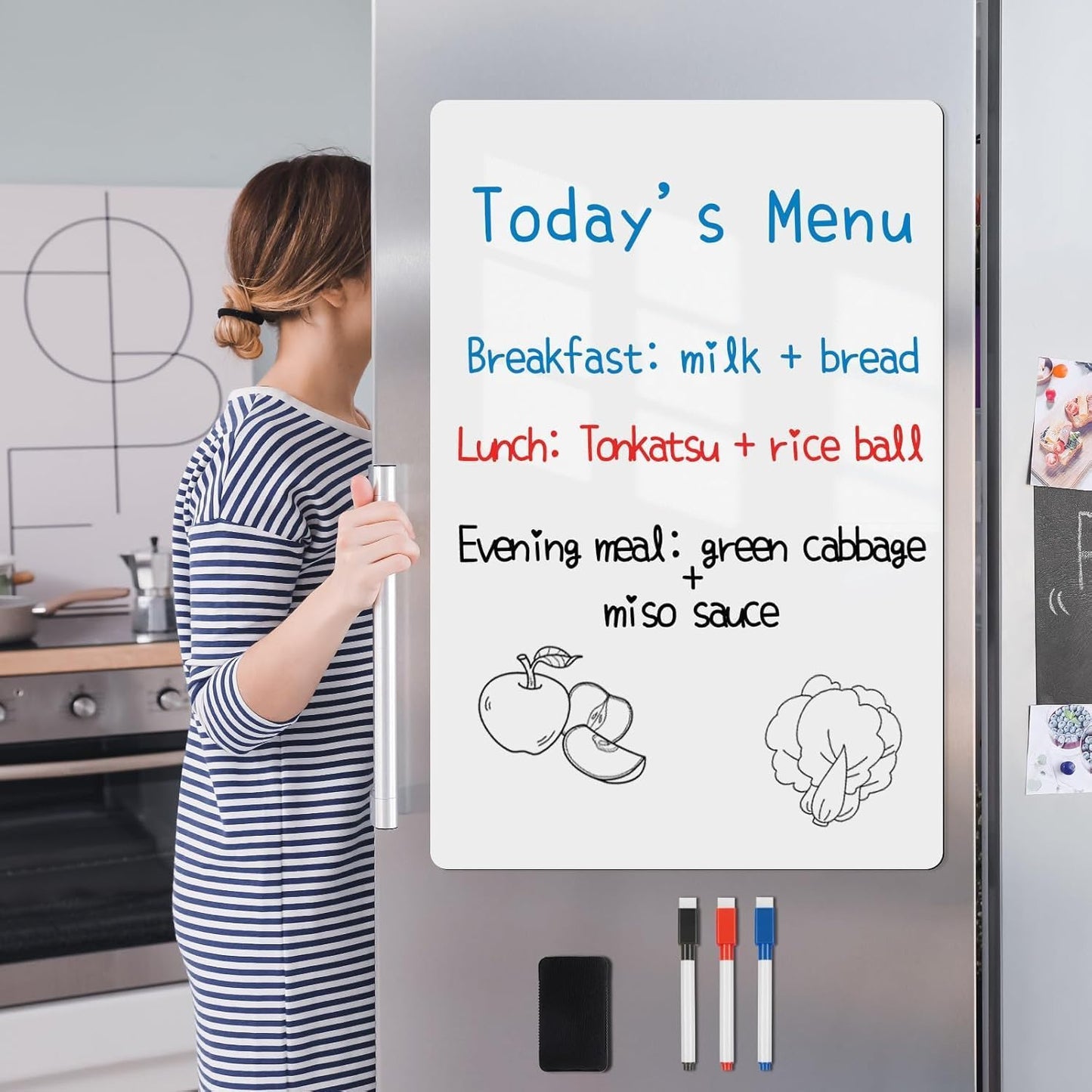 Magnetic Fridge White Board Paper, 40" x 30" Large Dry Erase Board Sheet for Organizer and Planner, Kitchen Refrigerator Whiteboard for Family to-do List, Includes Markers and Eraser