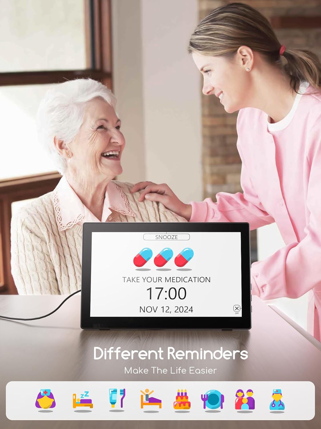 Raynic Digital Clock, Large Display Calendar Clock with 12 Themes, 20 Alarms, 20 Reminders, Auto Dimming, 12/24 Hours, Indoor Temperature, Humidity for Seniors, Desk