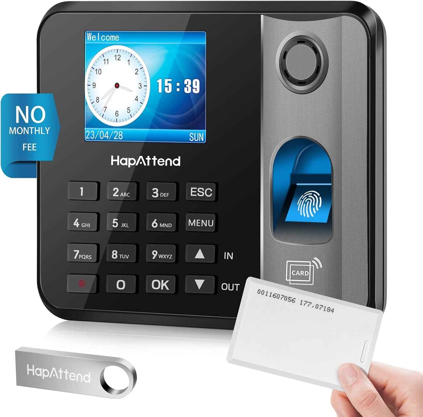 Time Clock - Fingerprint Time Clocks for Employees Small Business Automatic Calculate Hours, No WiFi H1 Standalone Biometric Clock in Machine for Employees with 5 RFID Cards (0 Monthly Fees)