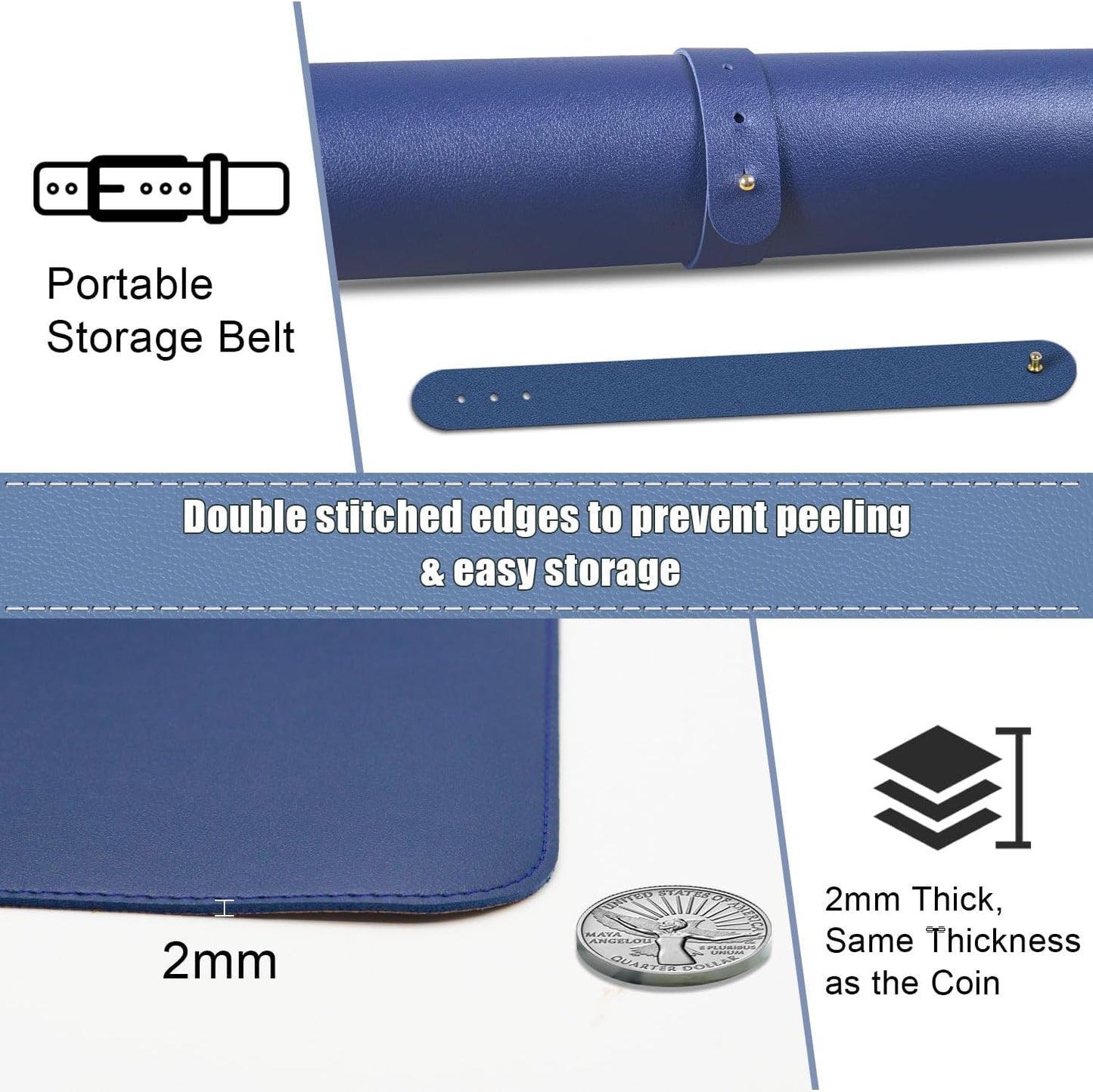 Large Desk Pad 35.4" x 17", Non-Slip Desk Mat with PU Leather & Natural Cork, Waterproof Writing Desk Natural Cork, Computer Mat Desk Protector for Office Home, Dark Blue