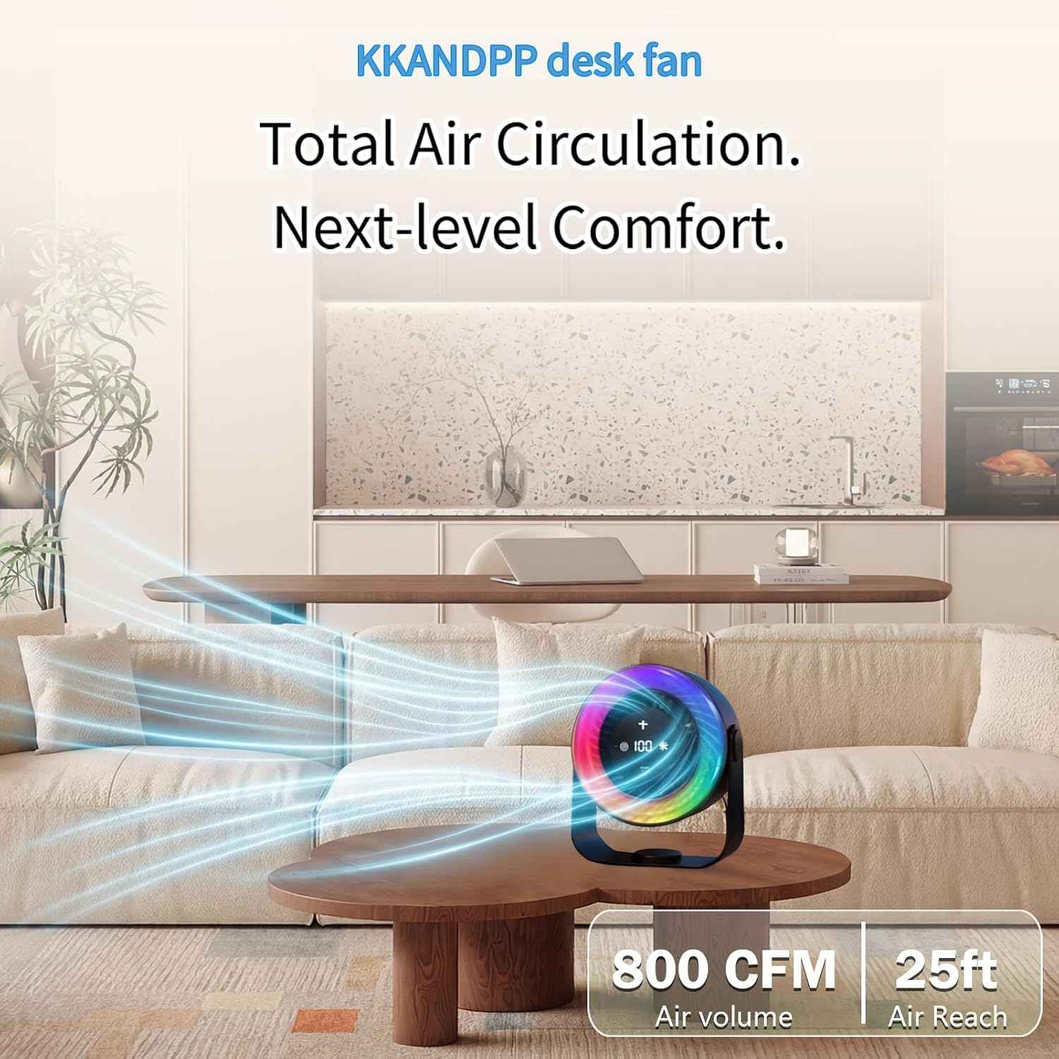 Desk Fans for Bedroom,Portable Colored LED Light 100 Speed Digital Display USB Rechargeable Table Fan,Quiet Wall-Mounted Desk Fan for Home Office Bedroom Camping Traveling(Black)