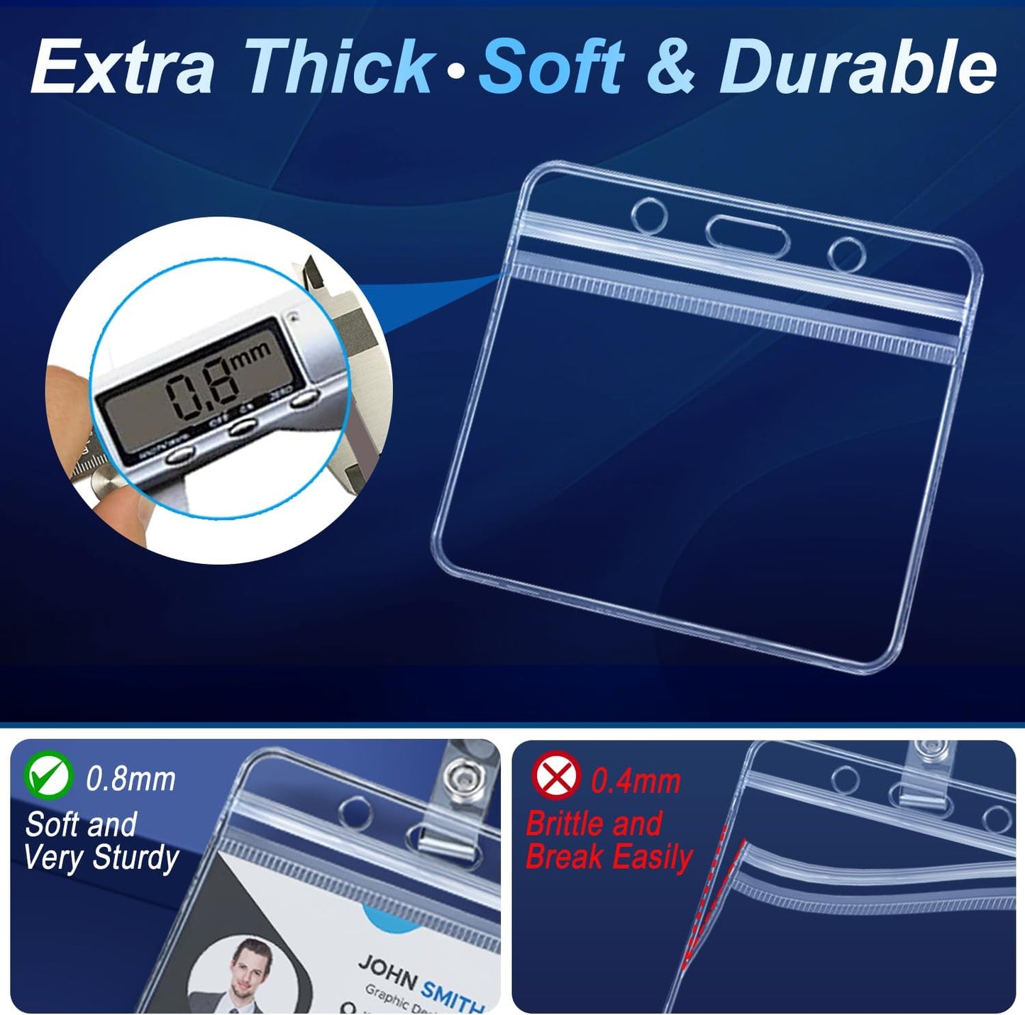 100 Pcs Badge Holders with Clip Extra Thick Clear Name Tag Holder Card Holders Plastic Horizontal Name Badge Holder with Waterproof Resealable Zip