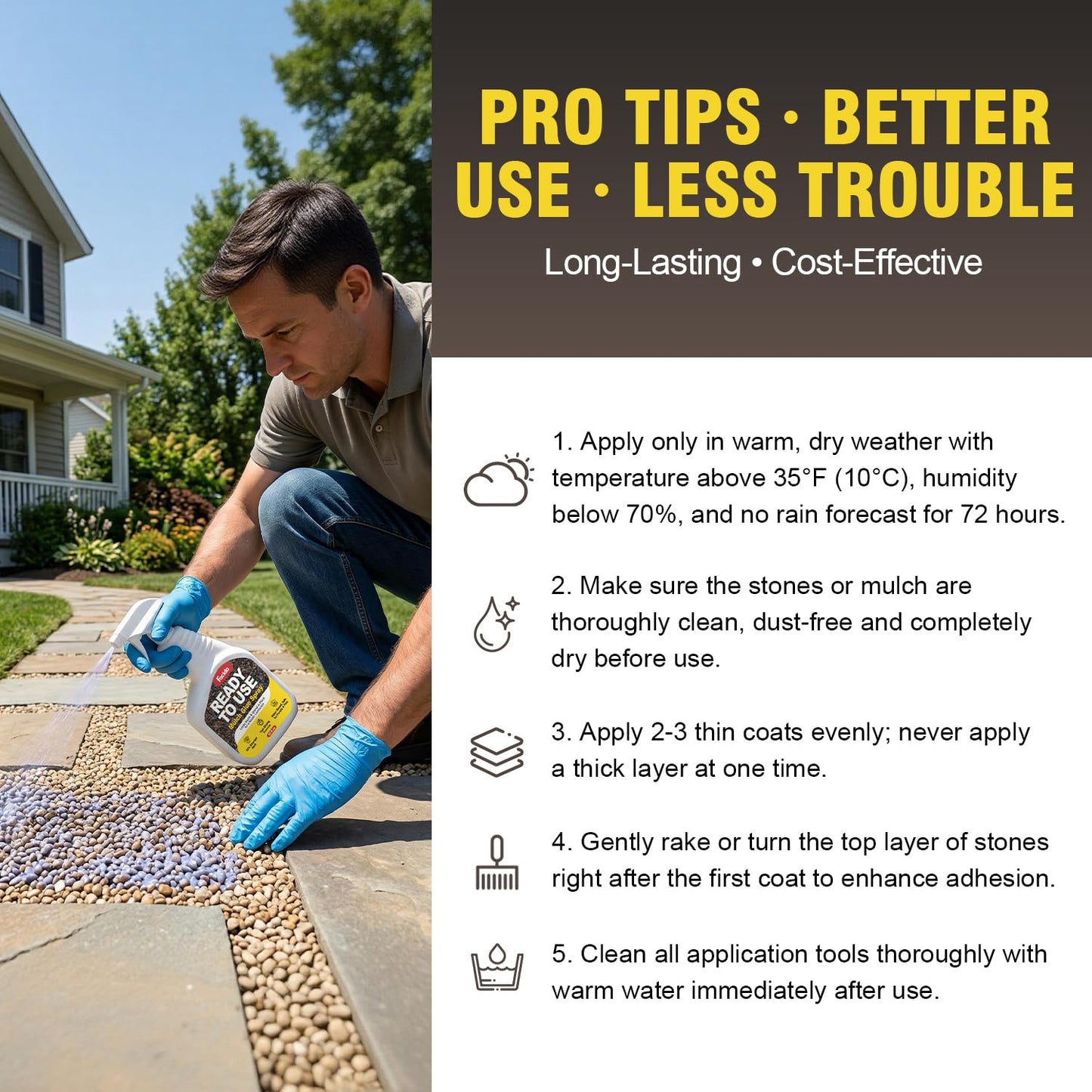 Rock Glue for Landscaping with Sprayer 35oz, Anti-Clog Fast-Dry Mulch Glue, Ready to Use & Non-Toxic Gravel Glue Stone Spray for Pea Gravel, Bark, Small Stones & Garden Beds