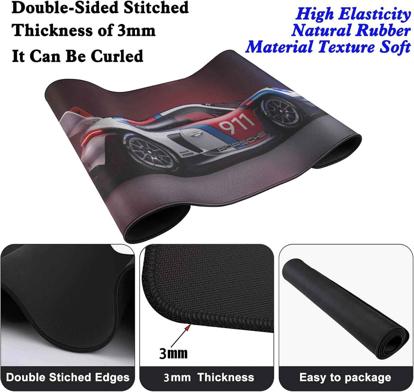 Mouse Pad Mouse Mat Large,Stitched Edges Non-Slip Waterproof Rubber Base Mouse Mat for Office Home Work Gaming(31.5X11.8 in) (Car)